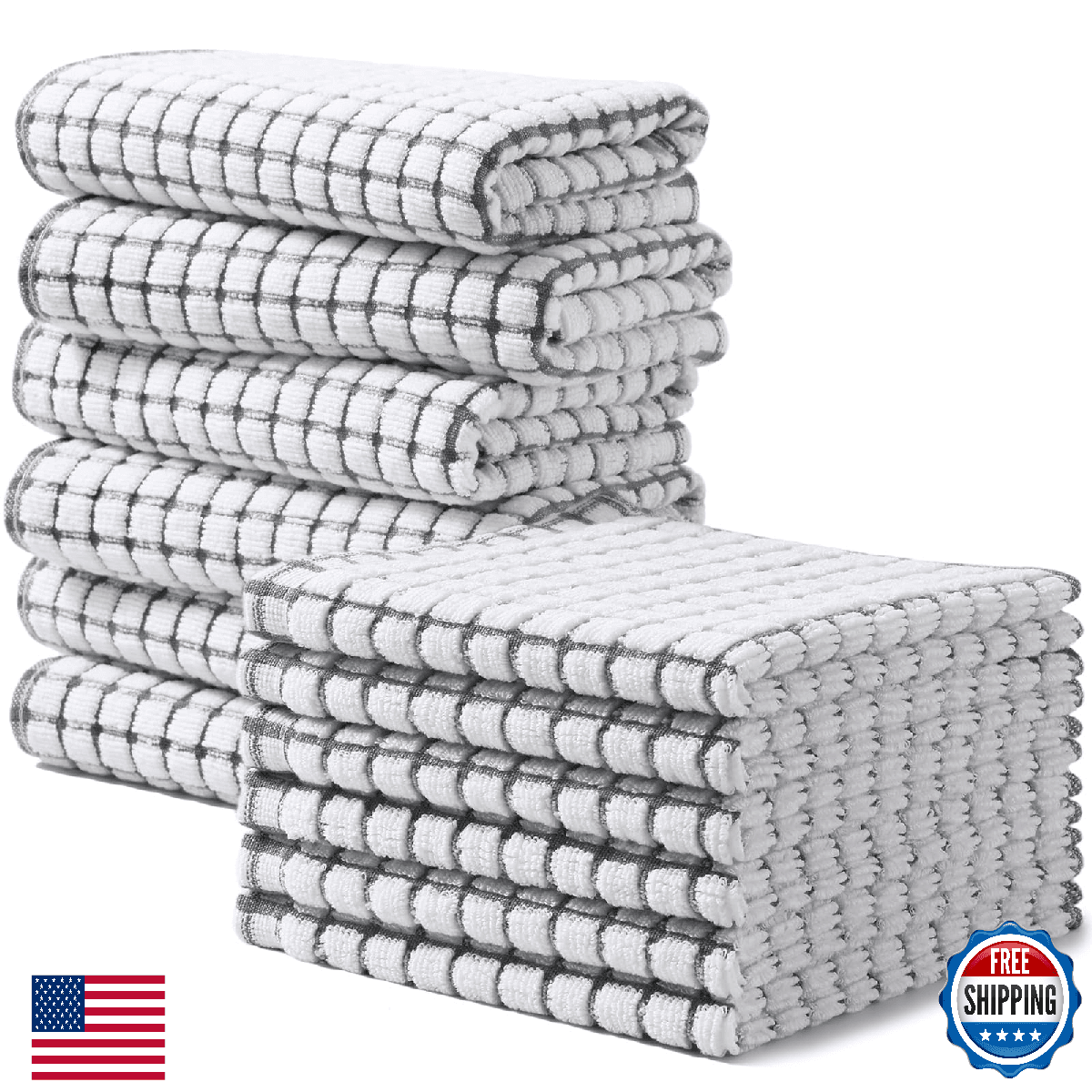 Homaxy Kitchen Towels and Dishcloths Set, 16 x 25 and 12 x 12 Inches, Set of 12 - Image 1