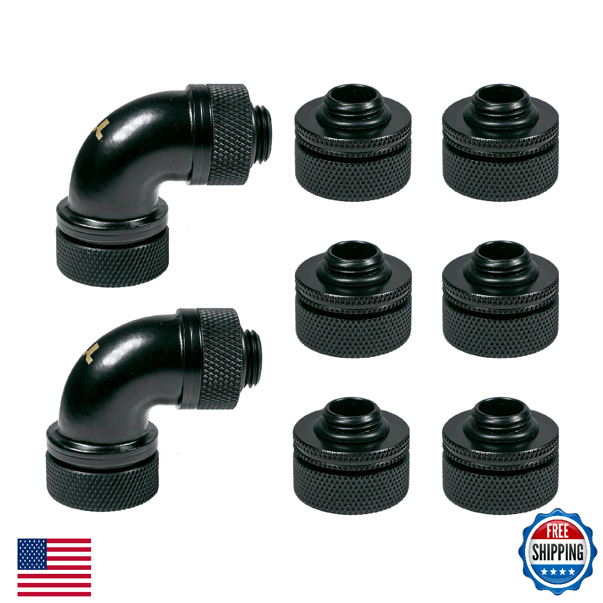 Thermaltake Pacific DIY 16mm OD PETG Compression Fitting Kit Black - CL-W260-CU0 - Image 1