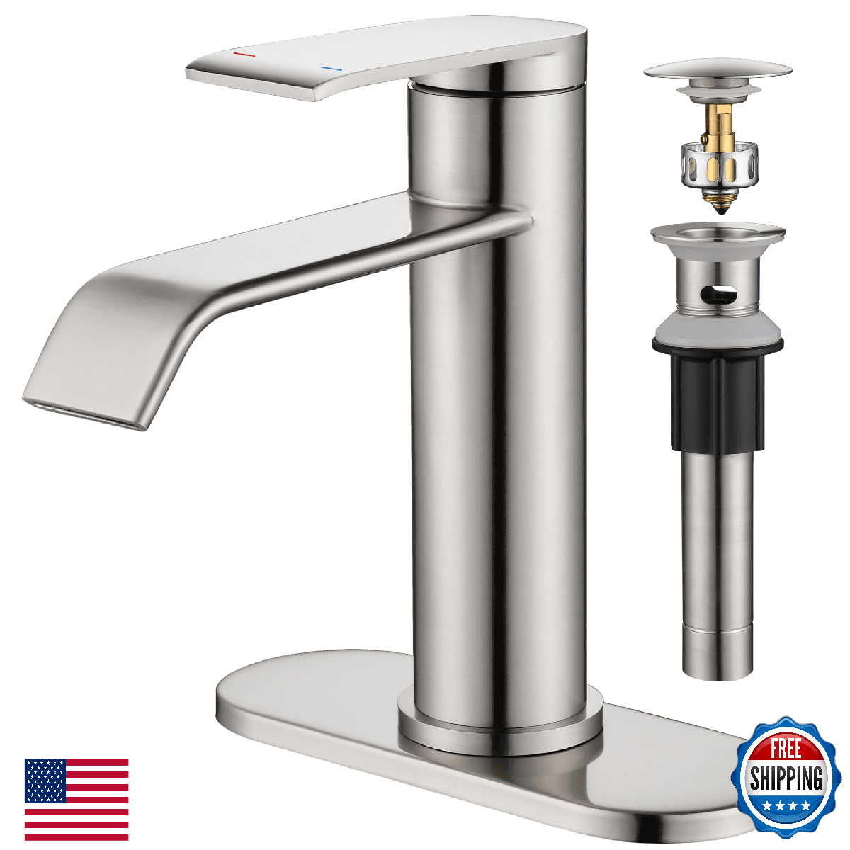 GAGALIFE Brushed Nickel 1-Hole Waterfall Bathroom Sink Faucet Single Handle - Image 1