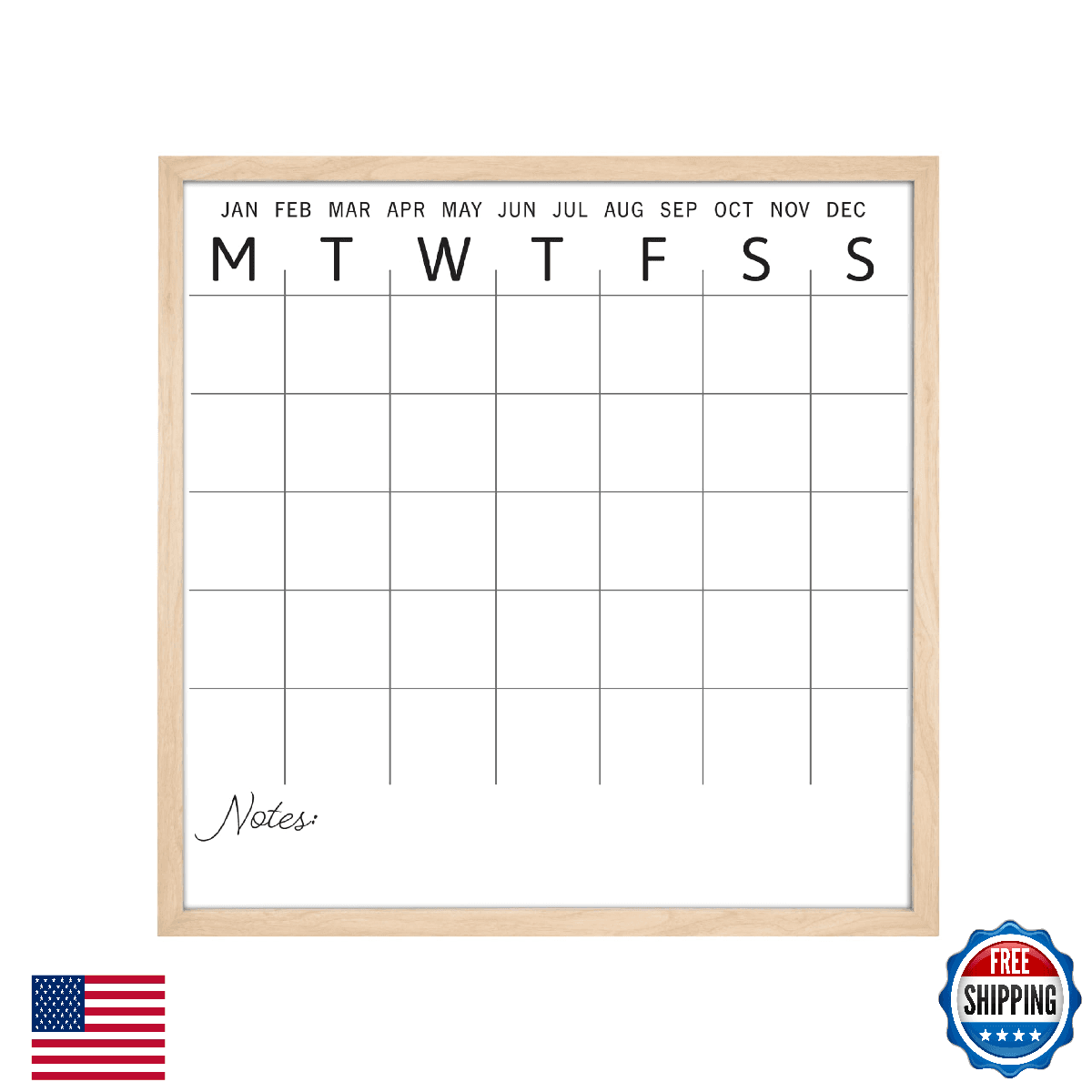 MCS Dry Erase Calendar 30x30 Natural Framed Monthly Wall Planner Family Organize - Image 1