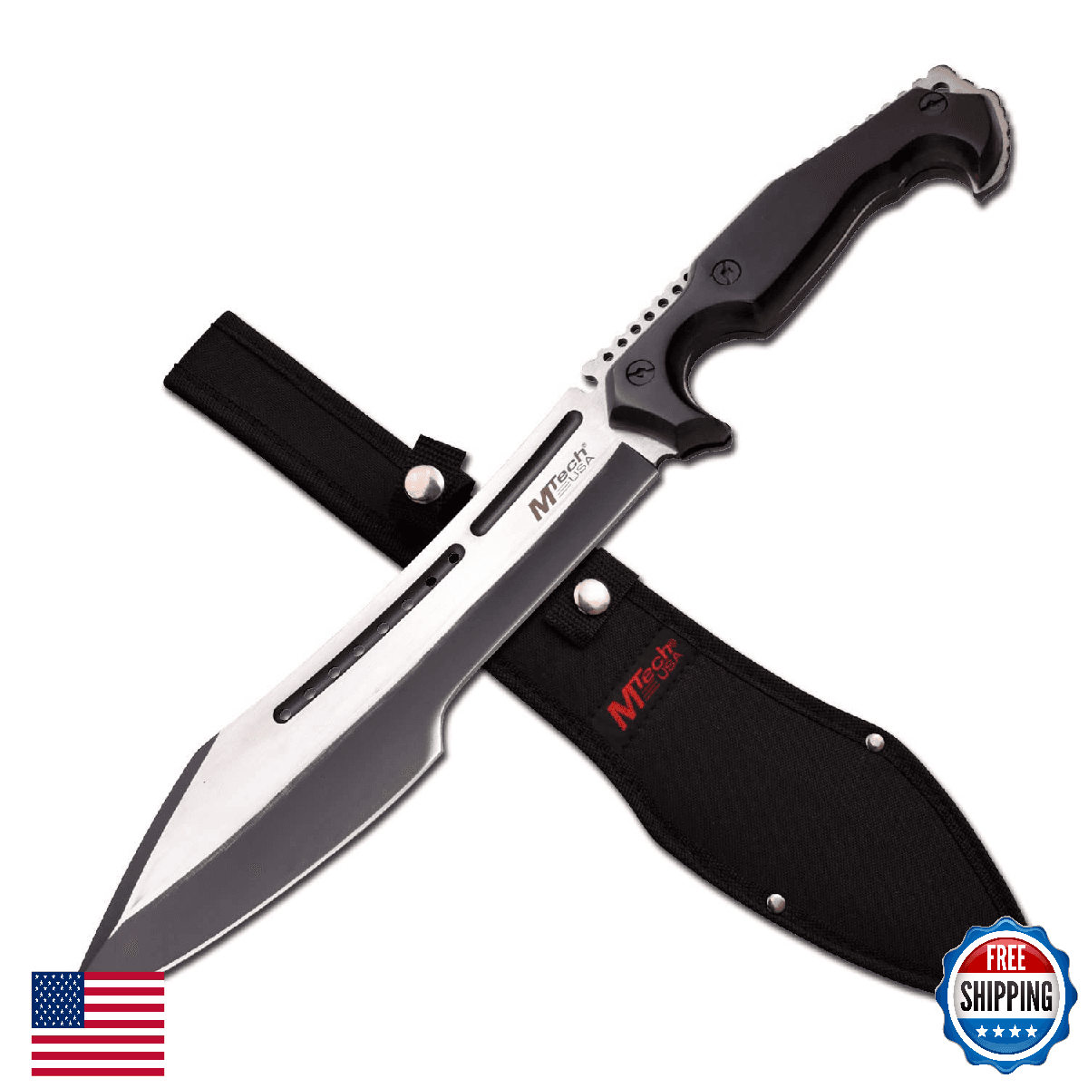 MTech USA Fixed Blade Knife Black Satin Stainless Steel Handle Full Tang w/Sheat - Image 1