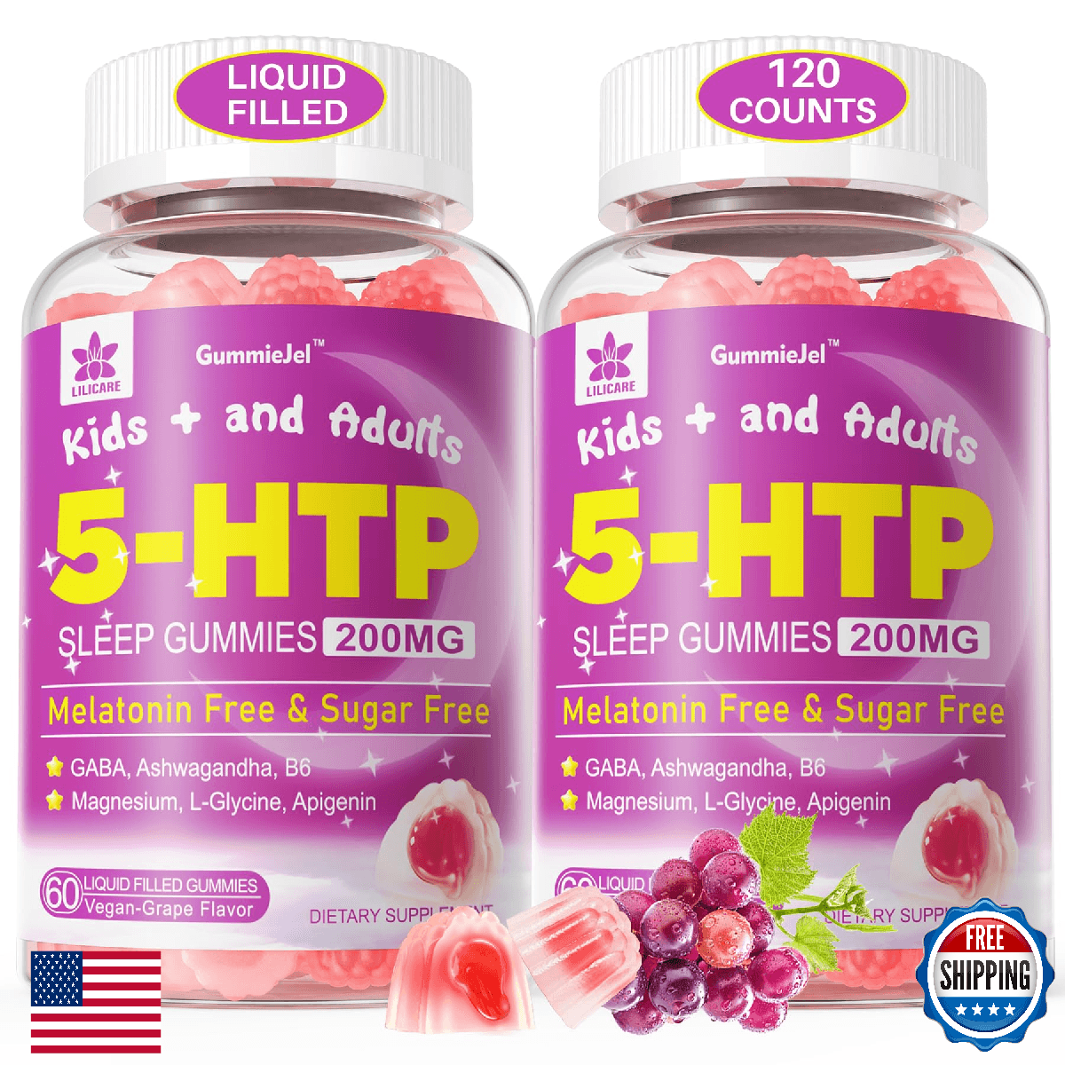 5HTP Gummies for Adults & Kids 8+, Melatonin Free Gummies with Magnesium Glycina - Image 1