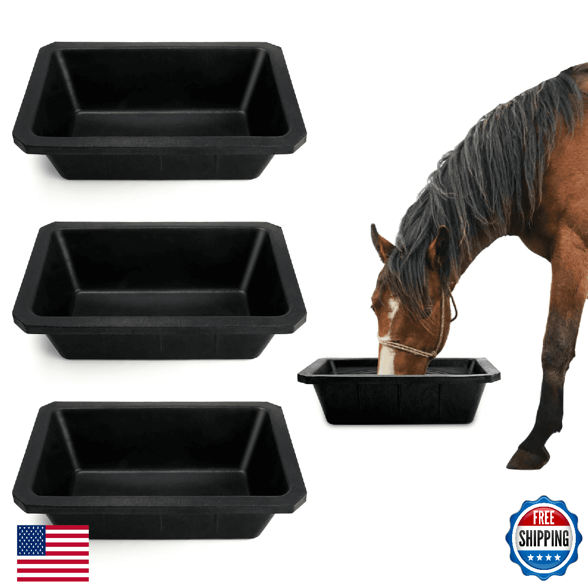 GINDOOR 3Pcs Large Rubber Feeder Pan, 10 Quart/2.5 Gallon Horse Feed Bucket Wate - Image 1