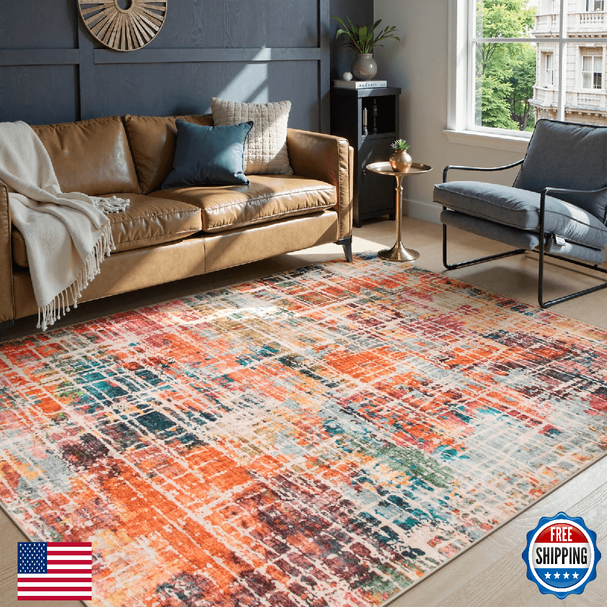 Beeiva Abstract 5x7 Modern Washable Non-Slip Area Rug for Living Room, Ultra Sof - Image 1