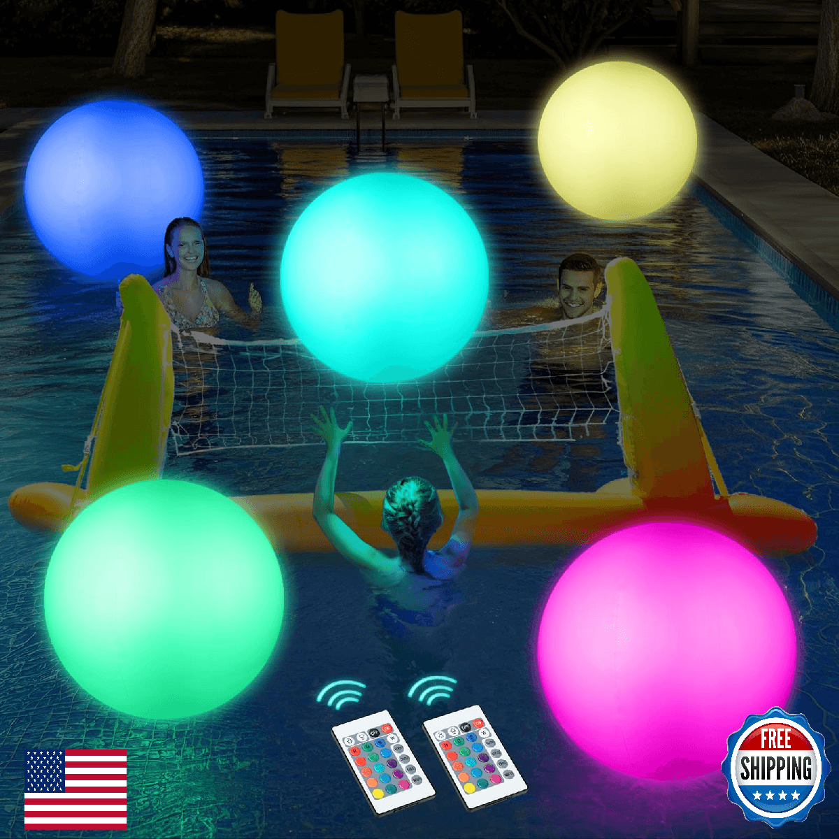 Icnice Pool Toys, LED Beach Ball, Glow in Dark Party Supplies, 4 Pack Inflatable - Image 1
