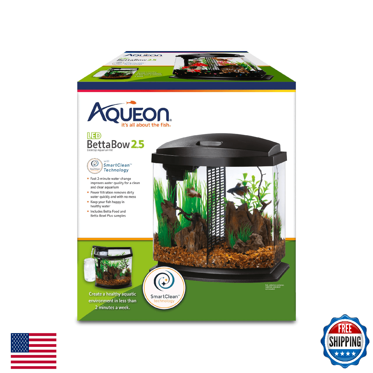 Aqueon 00800198: Aquarium Kit BettaBow Led Blk 2.5G - Image 1