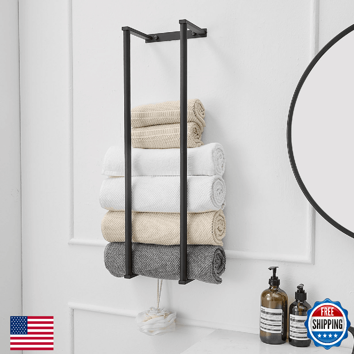 BWE Matte Black Towel Racks Bathroom 28in Stainless Steel Wall Mount Towel Holde - Image 1