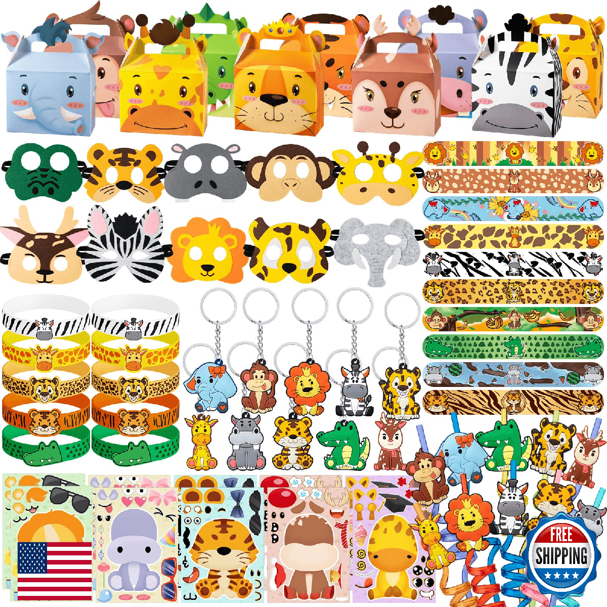 DMIGHT Jungle Safari Party Favors Set - Animals, Masks, Bracelets, Keychains & M - Image 1