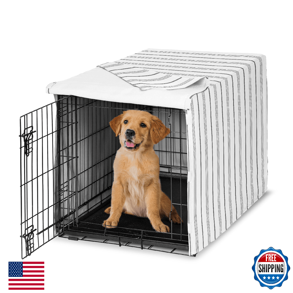 Sweet Jojo Designs 36" Medium Dog Crate Cover - White/Grey Stripe Pet Cage - Image 1