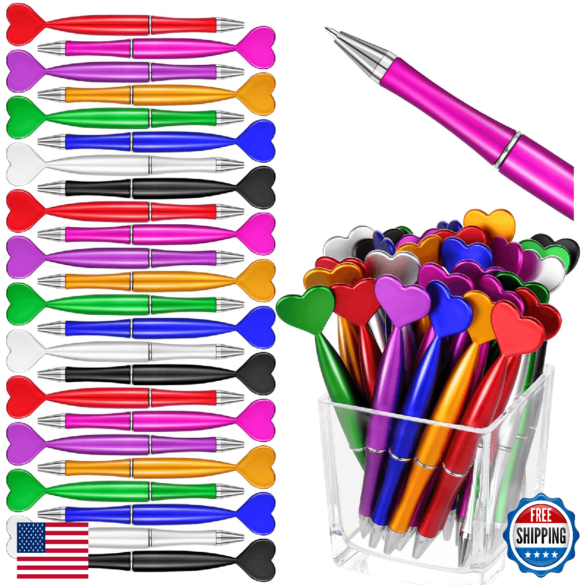 FFNIU 96Pcs Valentine's Day Pens, Heart Shaped Ballpoint Kids Pens for Office Sc - Image 1