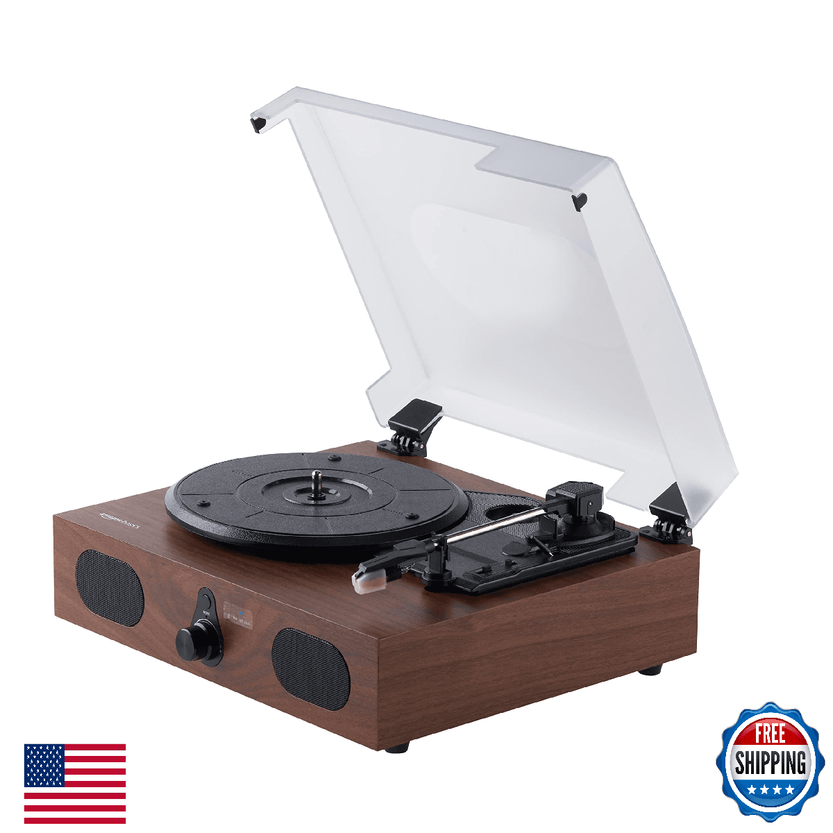 Amazon Basics Desktop Turntable Vinyl Record Player with Bluetooth and Built-in - Image 1