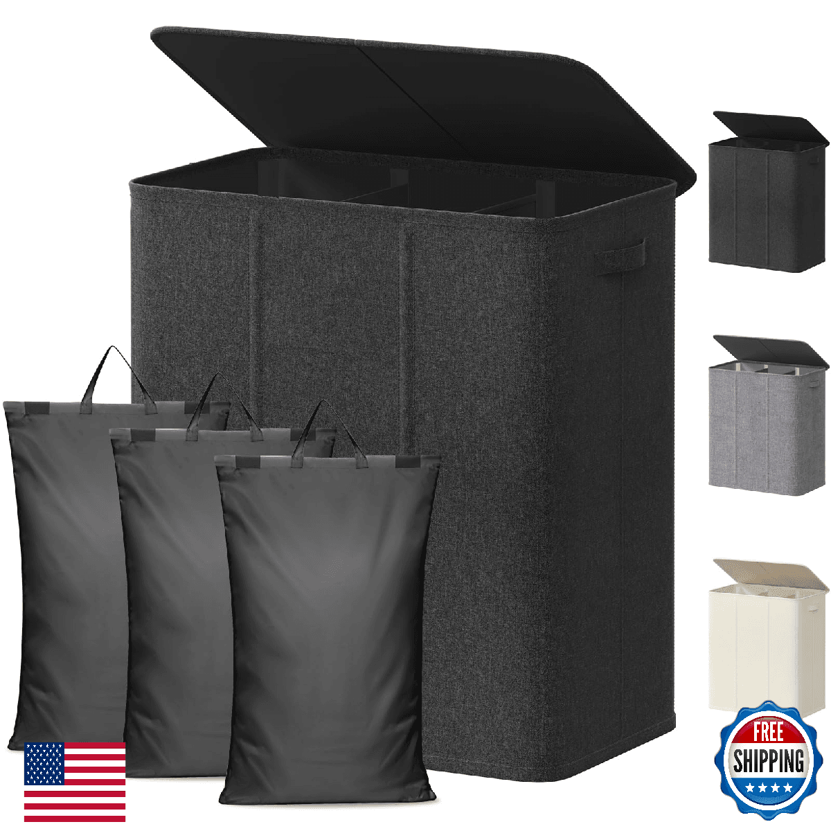 Lifewit Triple Laundry Hamper with Lid and Removable Laundry Bags, Large Collaps - Image 1