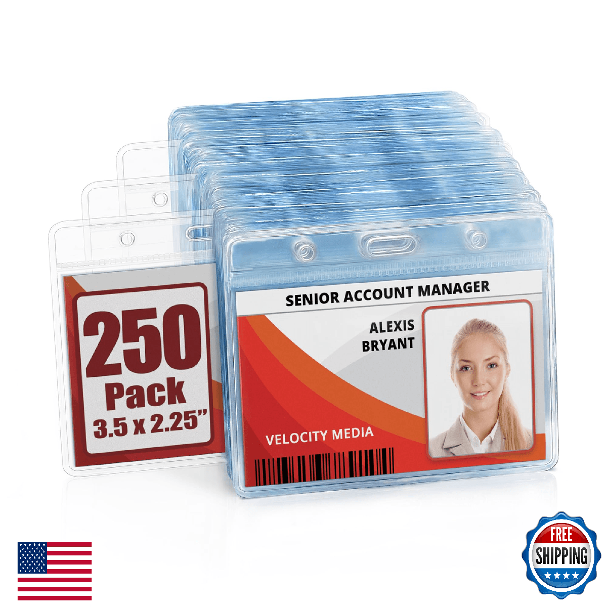 Mifflin Horizontal Zipperless ID Badge Holder 3.5x2.25 Clear Bulk 250 Pack - Image 1