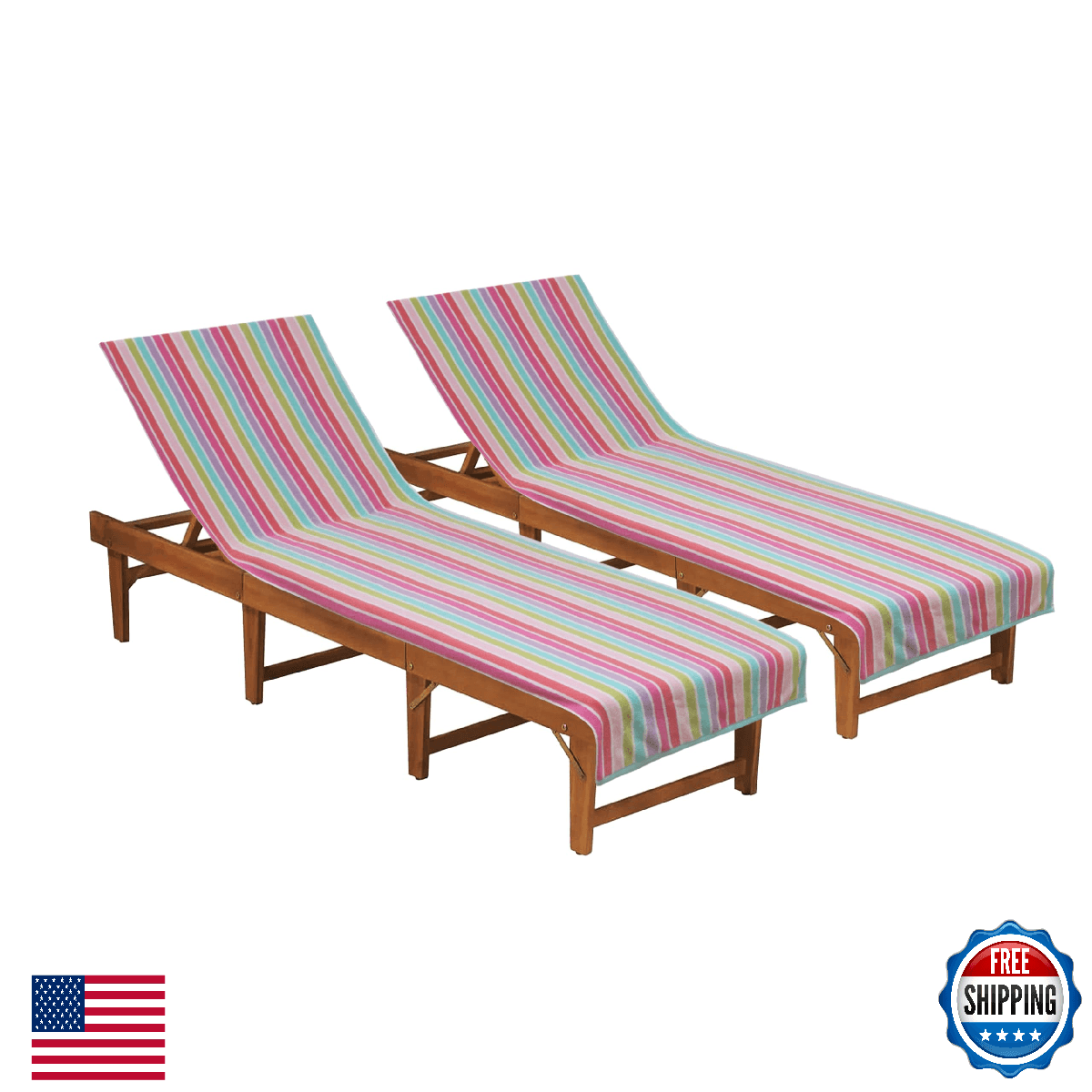 COTTON CRAFT Pool Lounge Chair Cover 2-Pack Oversized Pink Terry Stripe Beach - Image 1