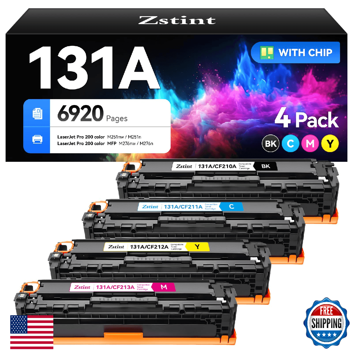 131A Toner Cartridge set 4-Pack Replacement for HP 131A 131X CF210A CF211A CF212 - Image 1