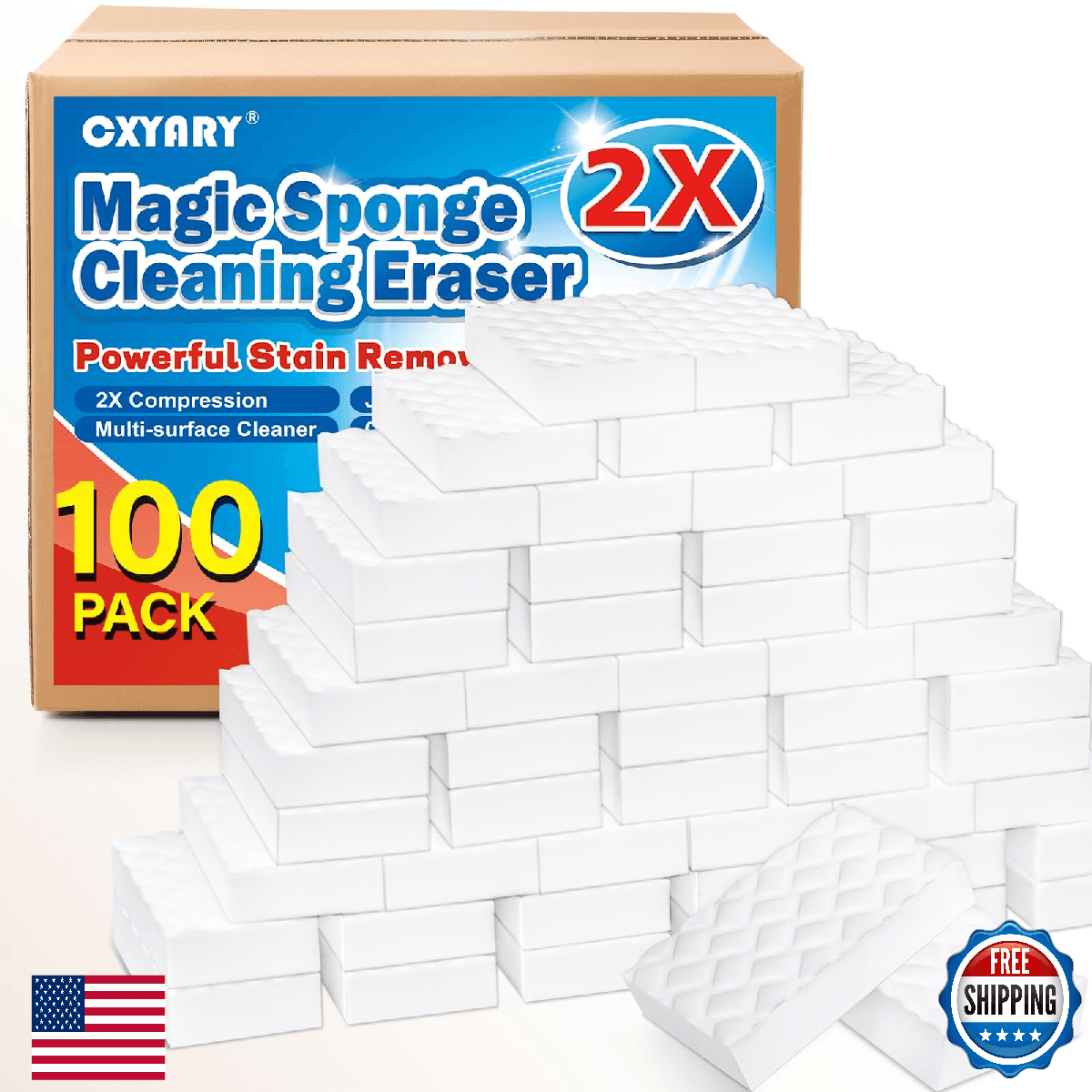 Magic Sponges Cleaning Eraser, 100Pack 2X Density Stronger Melamine Sponge Foam - Image 1