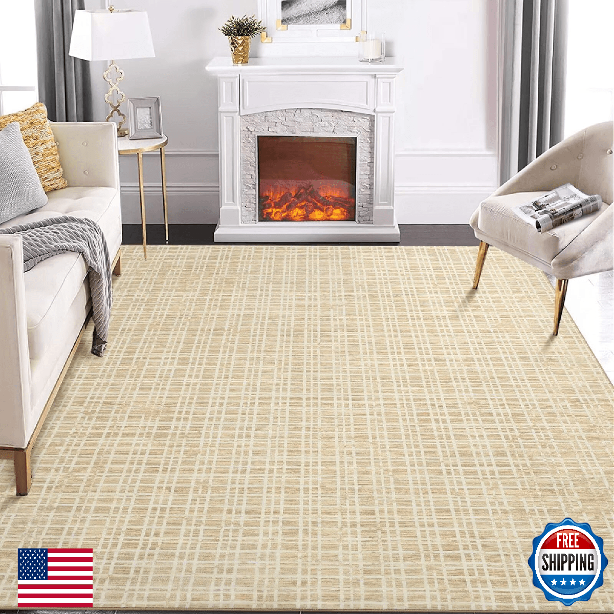 GAOMON Washable Area Rug 4x6 Modern Checkered Bedroom Living Room Carpet, Yellow - Image 1