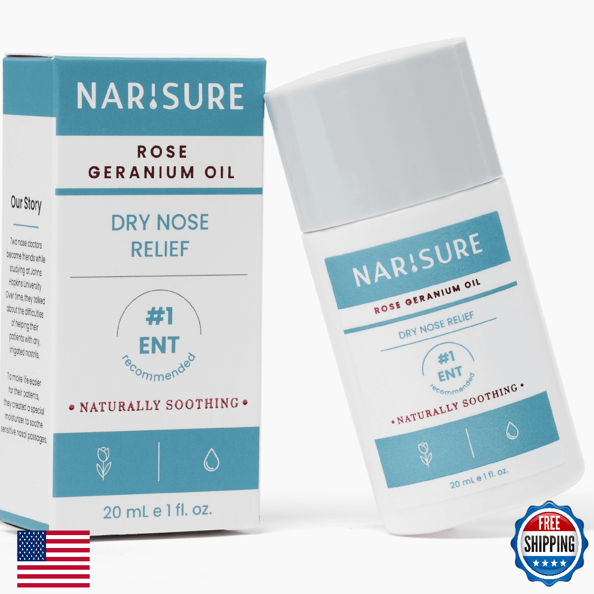 Narisure Dry Nose Relief Oil 20ml - Nasal Moisturizer w/ Rose Geranium & Vit E - Image 1
