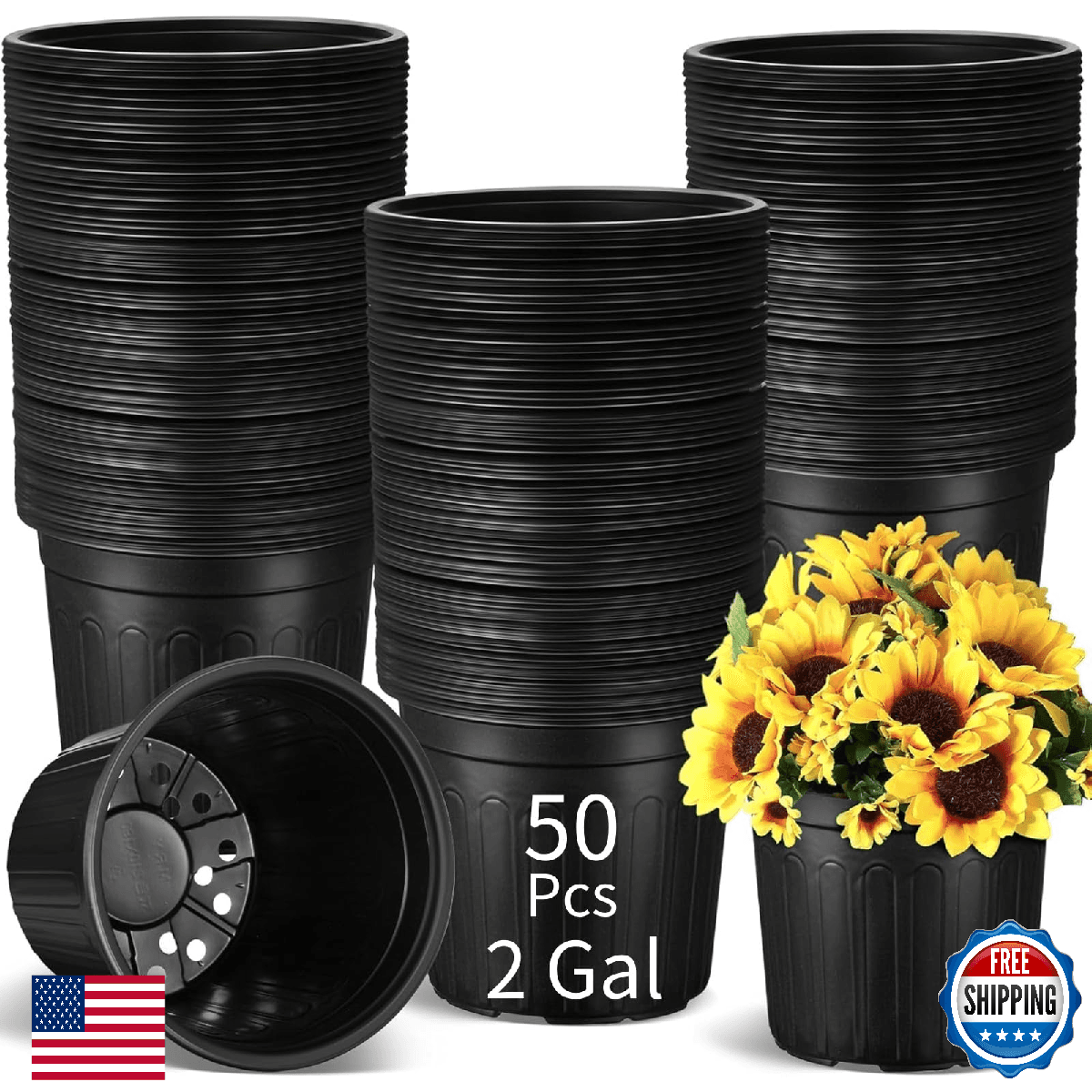 Ziliny 50 Pcs 2 Gal Plant Nursery Pots Bulk Plastic Planter Flexible Flower Pot - Image 1