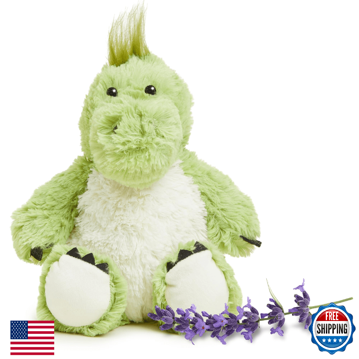Warmies Microwavable Weighted Stuffed Animal - Green Dinosaur - Heated - Image 1