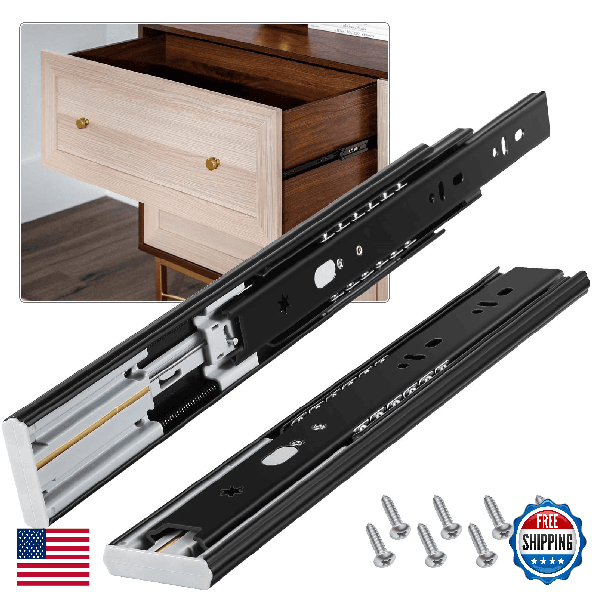 VAGUDE Soft Close Drawer Slides 1 Pair Full Extension 12 14 16 18 20 22 24 inch - Image 1