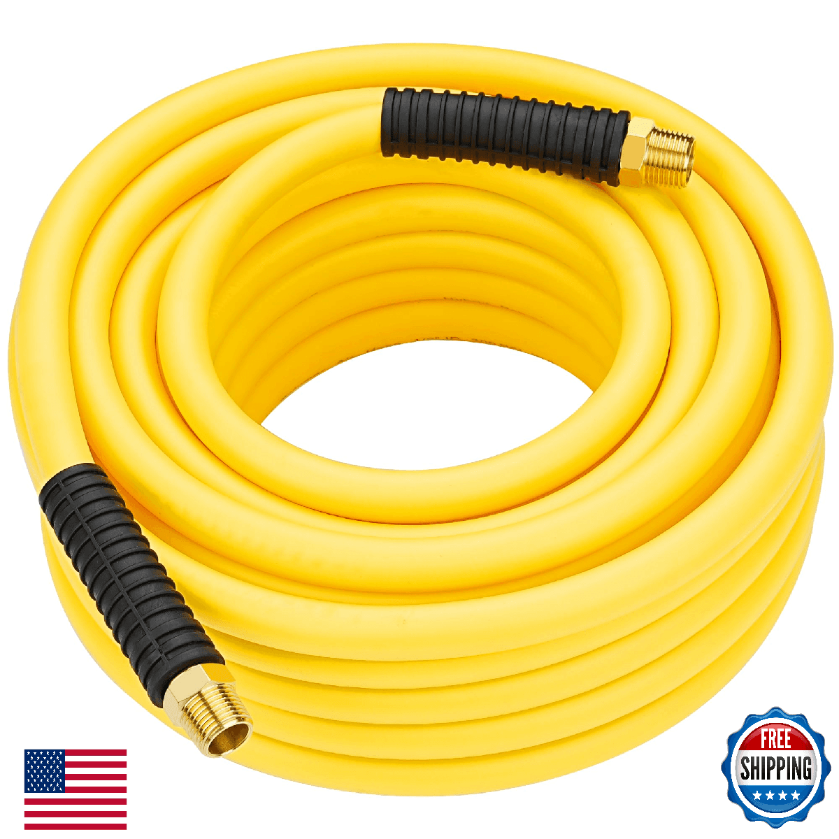 1/2 Inch x 50ft. Hybrid Air Compressor Hose with 1/2 in. MNPT Ends and Bend Rest - Image 1