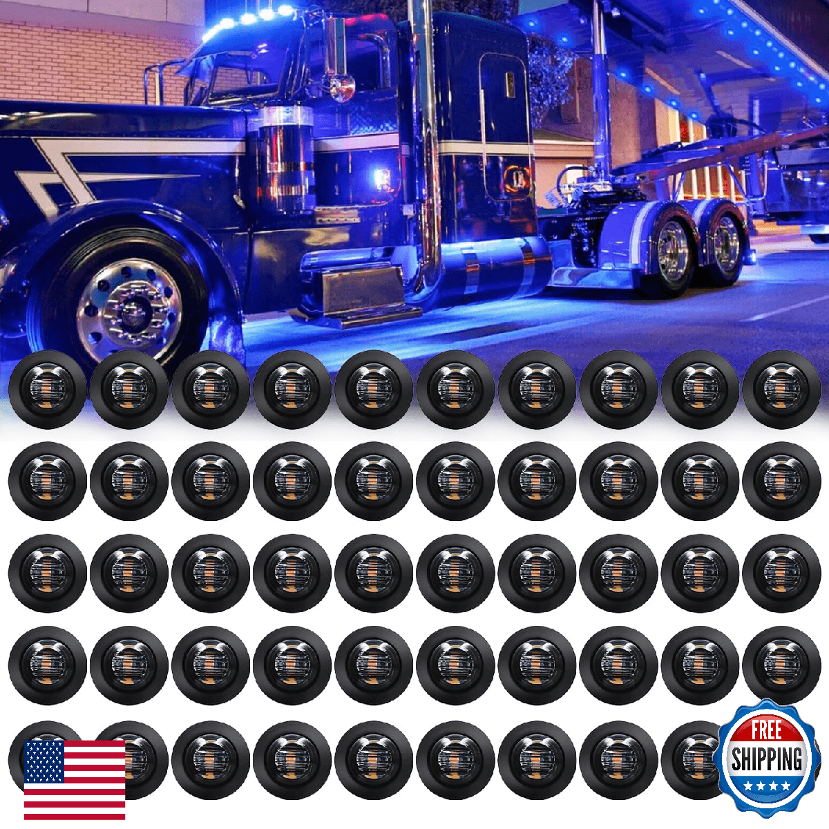 KEING 50x Blue LED Side Marker Lights, 3/4" Smoked Lens Trailer Clearance Light - Image 1