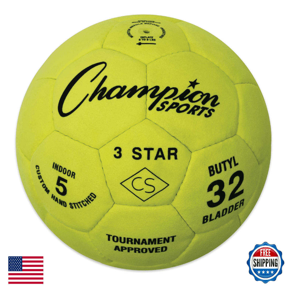 Champion Sports 3 Star Indoor Official Size 5 Soccer Ball Suede Cover - Image 1