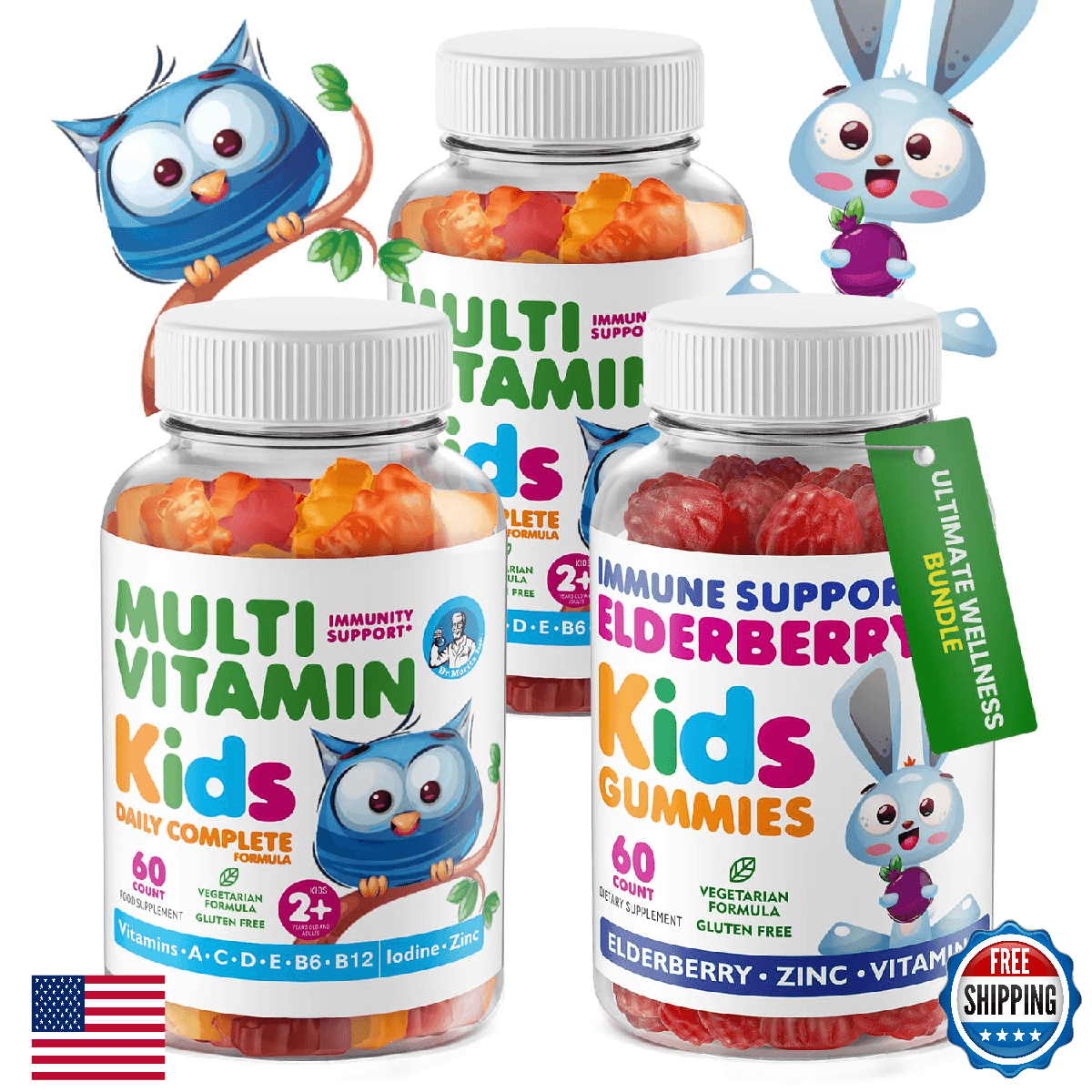 DR. MORITZ Elderberry Gummies for Kids (60 Count) and Kids Multivitamin Gummies - Image 1