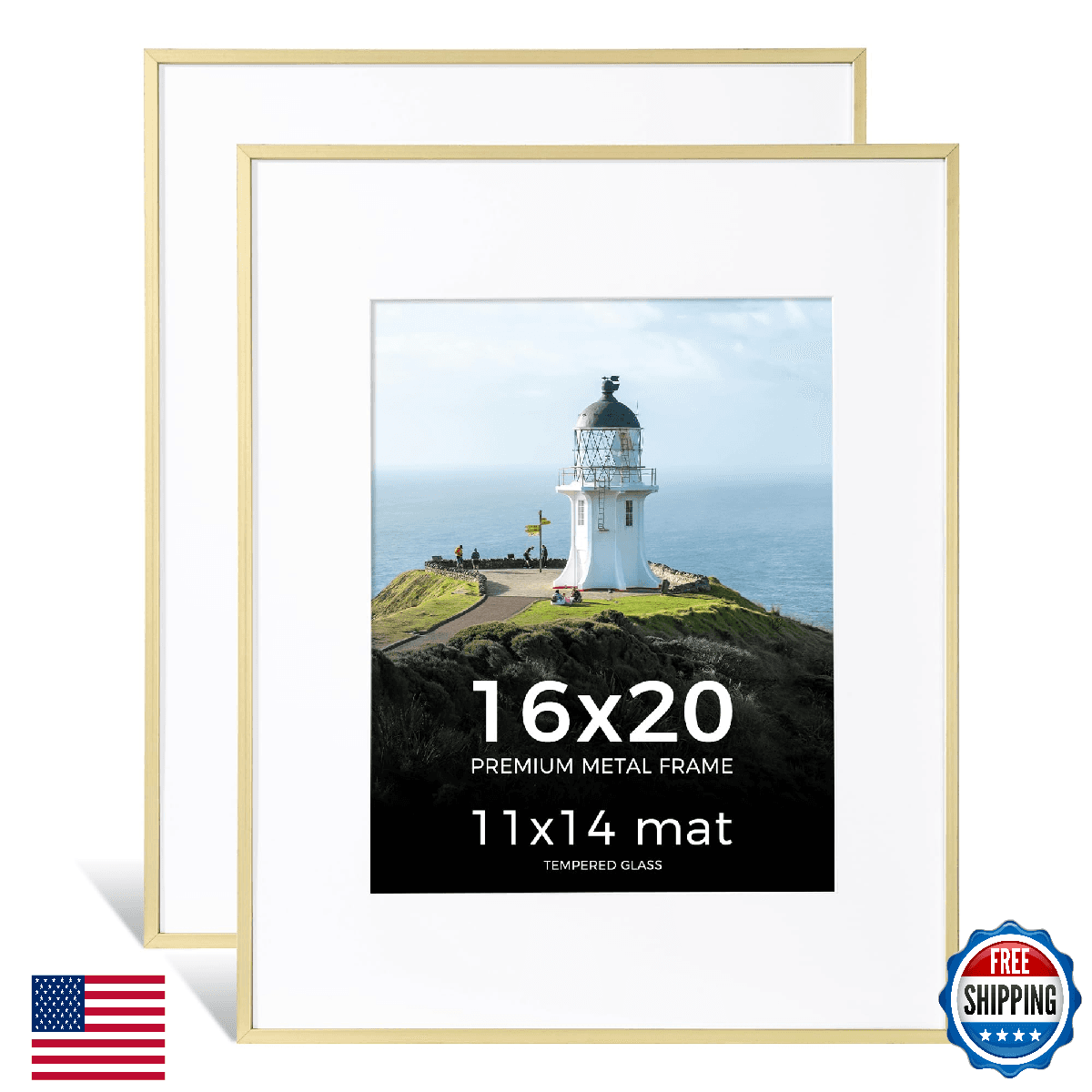 Axeman 16x20 Gold Picture Frame, High-End Aluminum 16 x 20 Photo Frame with Mat - Image 1