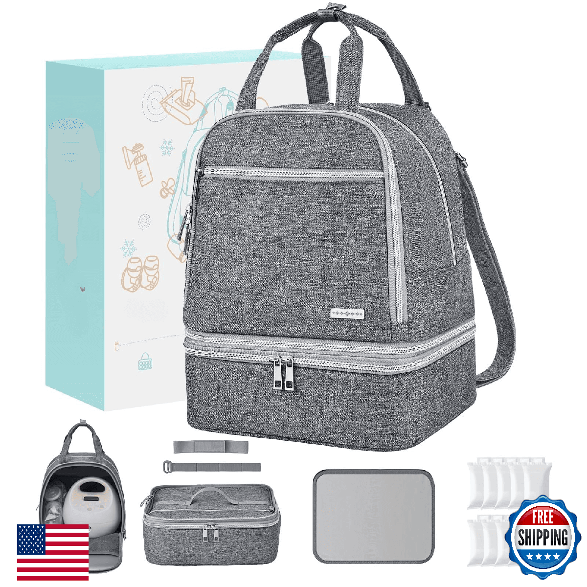 Breast Pump Bag with Insulated Cooler, Double-Layer Pumping Bag for Work & Trave - Image 1