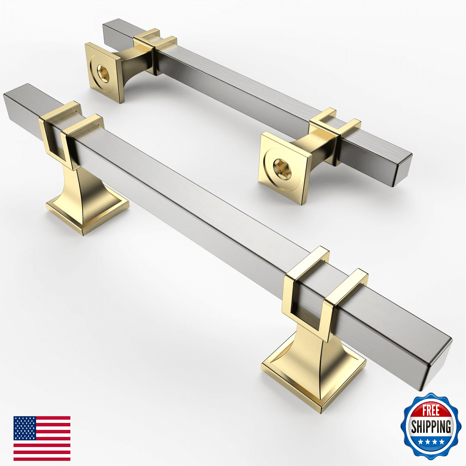 Asidrama 10 Pack 3.75" (96mm) Brushed Satin Nickel Gold Kitchen Cabinet Handles - Image 1