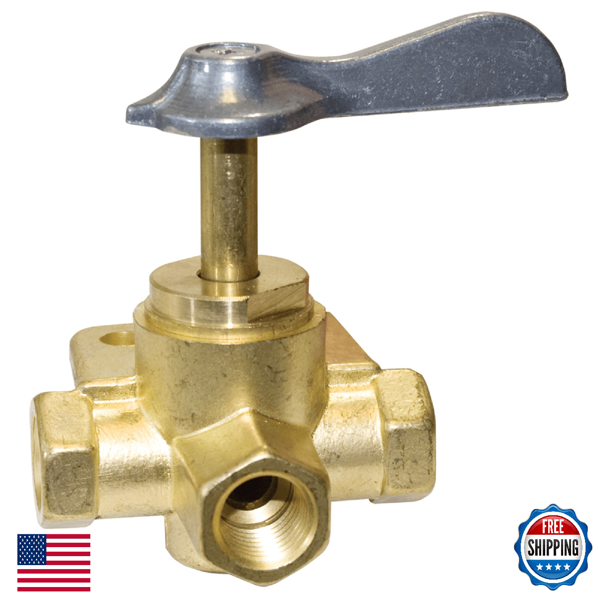 SeaSense 1/4" NPT Female Three-Way Brass Fuel Shut-Off Valve - Image 1