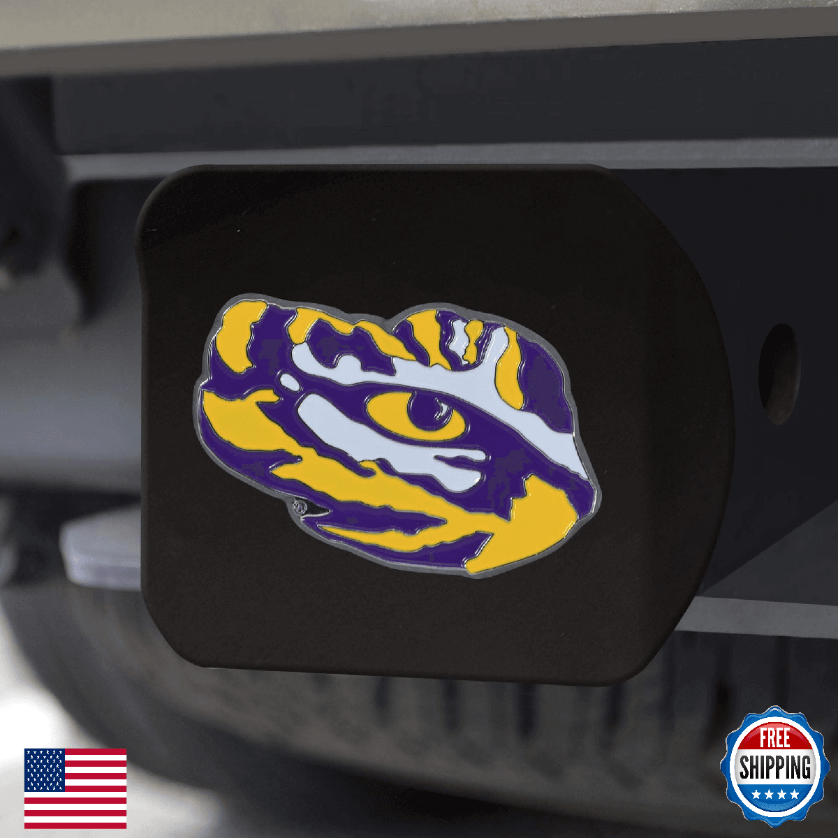 FANMATS LSU Tigers Black 2" Metal Hitch Cover 3D Color Emblem - Image 1