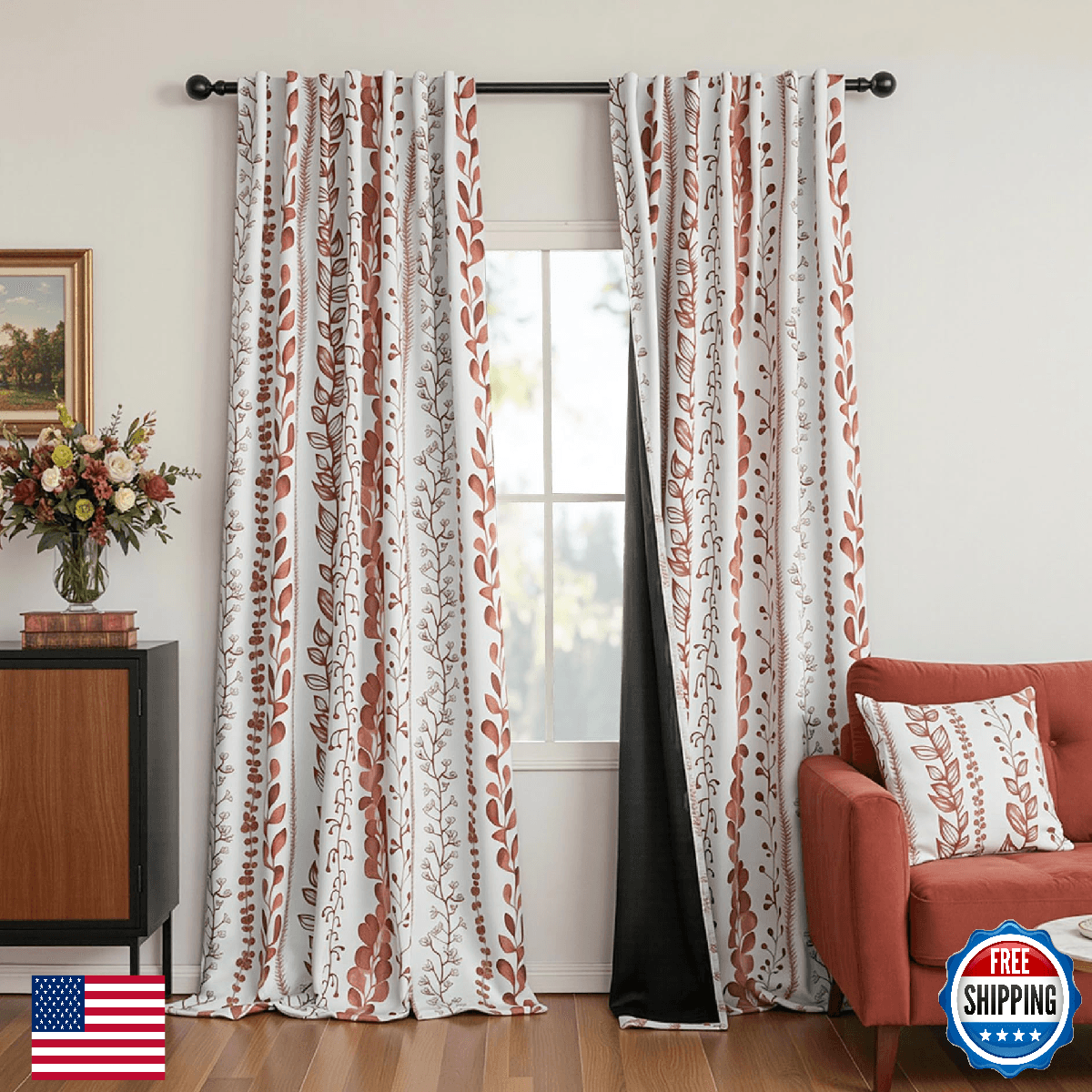 MEETSKY Boho Terracotta Blackout Curtains 84 Inches Long 2 Panels - Burnt Orange - Image 1