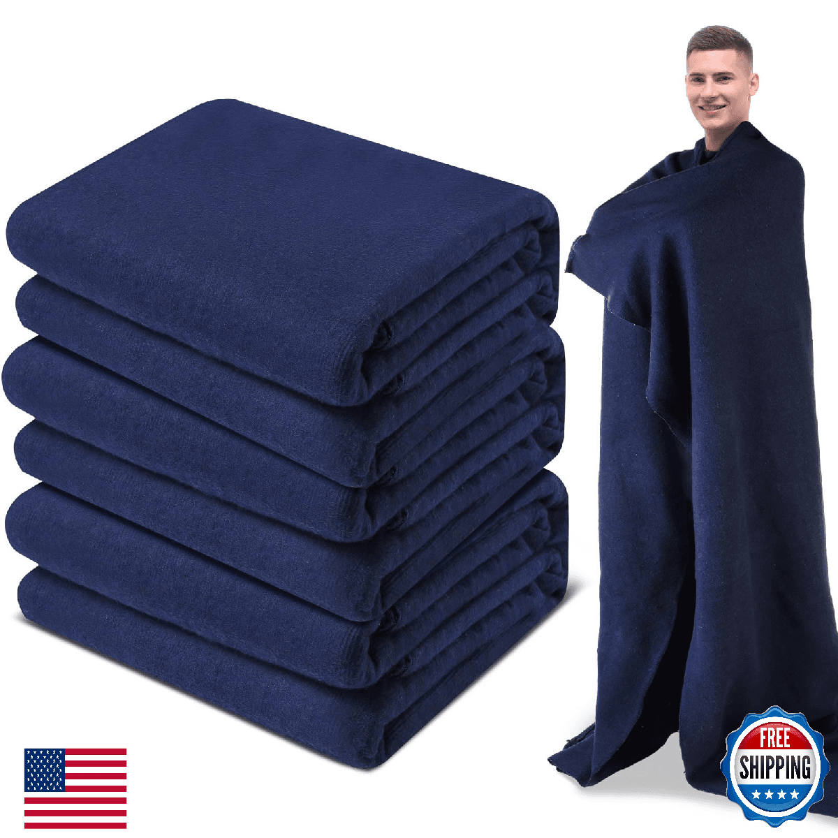Preboun 3-Pack 60"x80" Military Wool Blend Camping Blanket First Aid Fire - Image 1