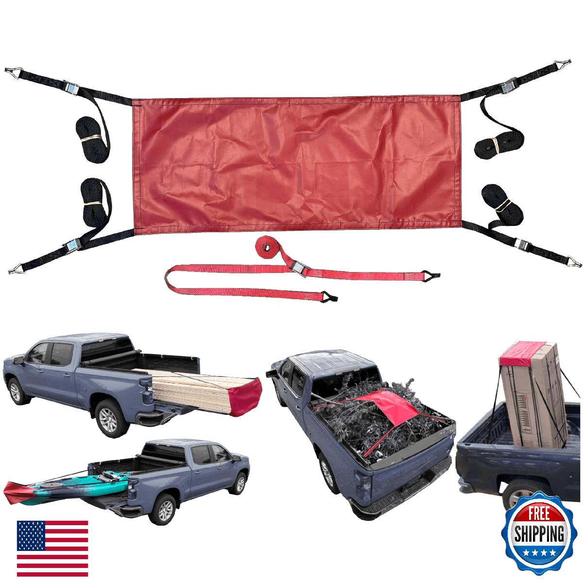 Universal Tie-Down Strap & Tailgate Net | Kayak, Lumber, Cargo Extender - Image 1