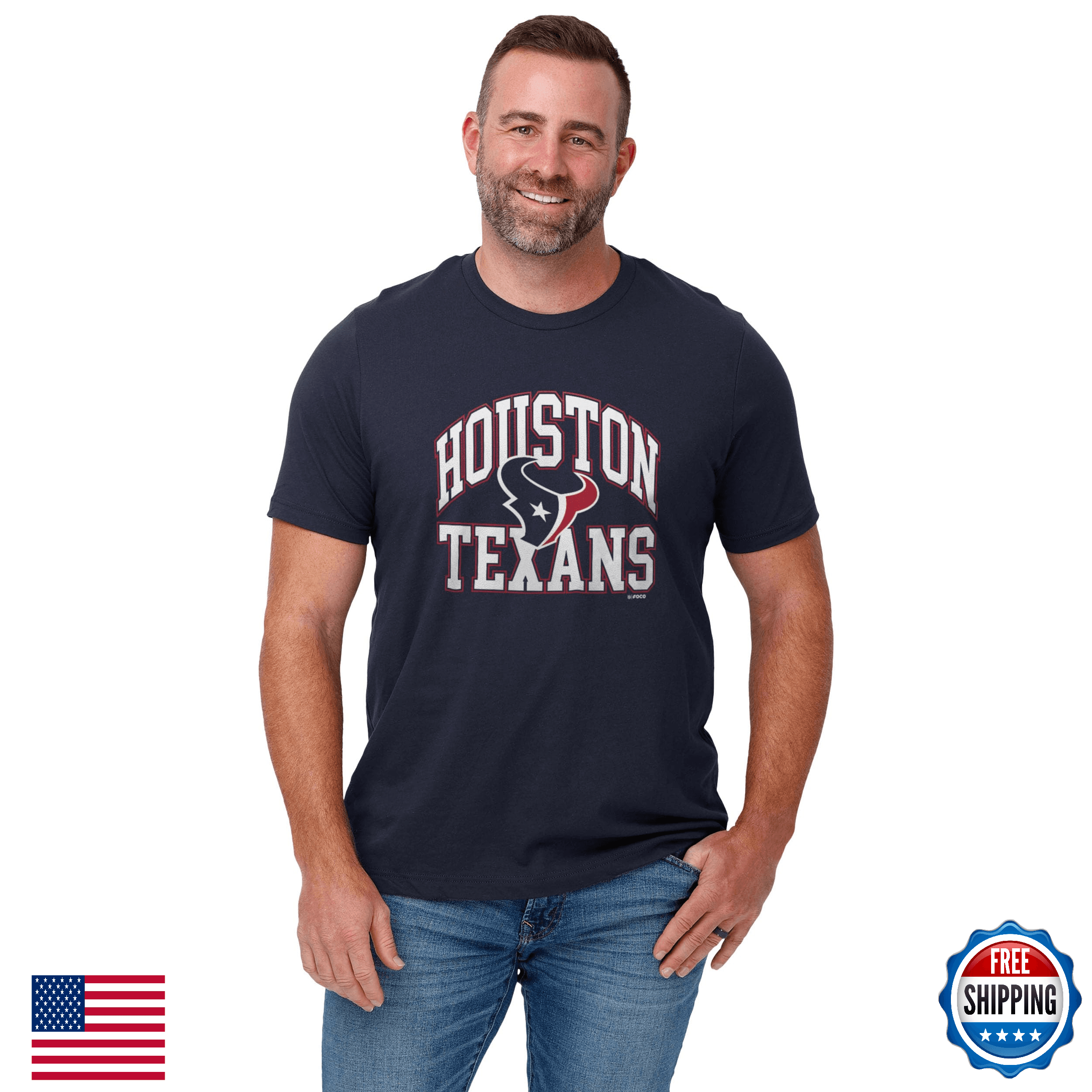 Houston Texans Arched Wordmark Primary Color T-Shirt - Adult XXXL - Image 1