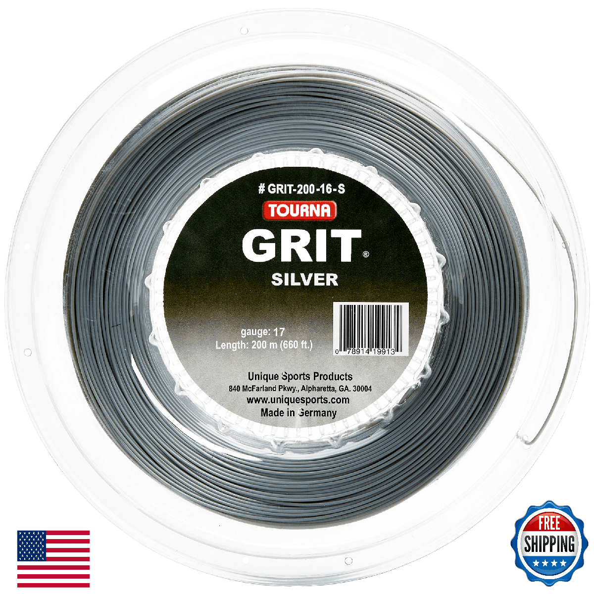 Tourna Grit Nano 17G Tennis String Reel - Durable Silver - All Levels - Image 1