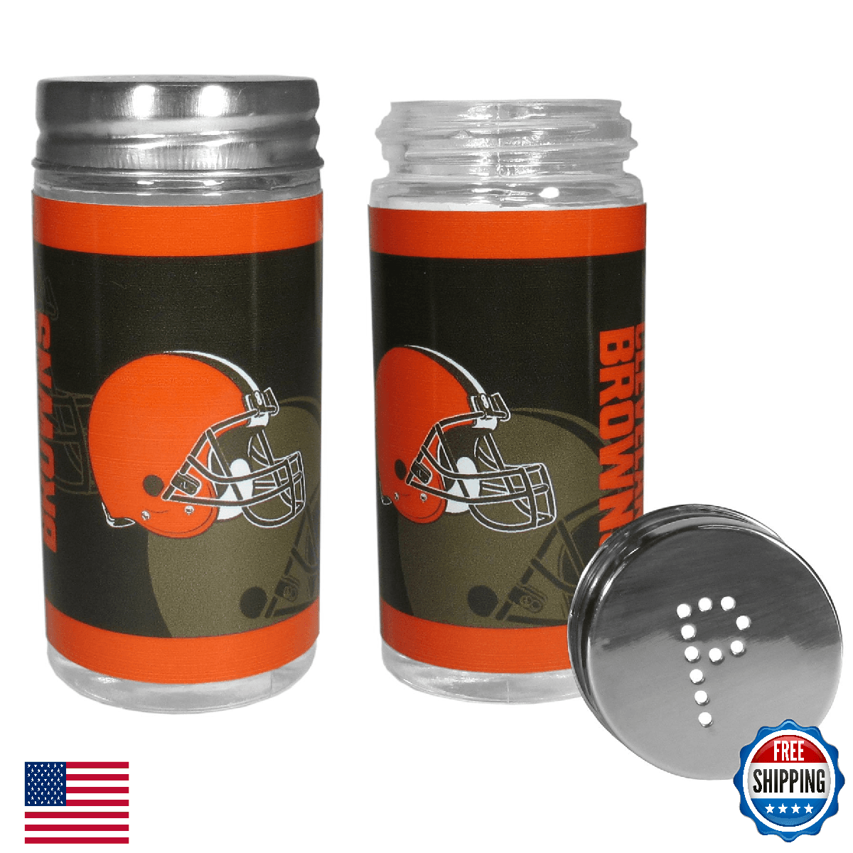 NFL Cleveland Browns Tailgater Salt & Pepper Shakers - 3.75" Tall - Image 1