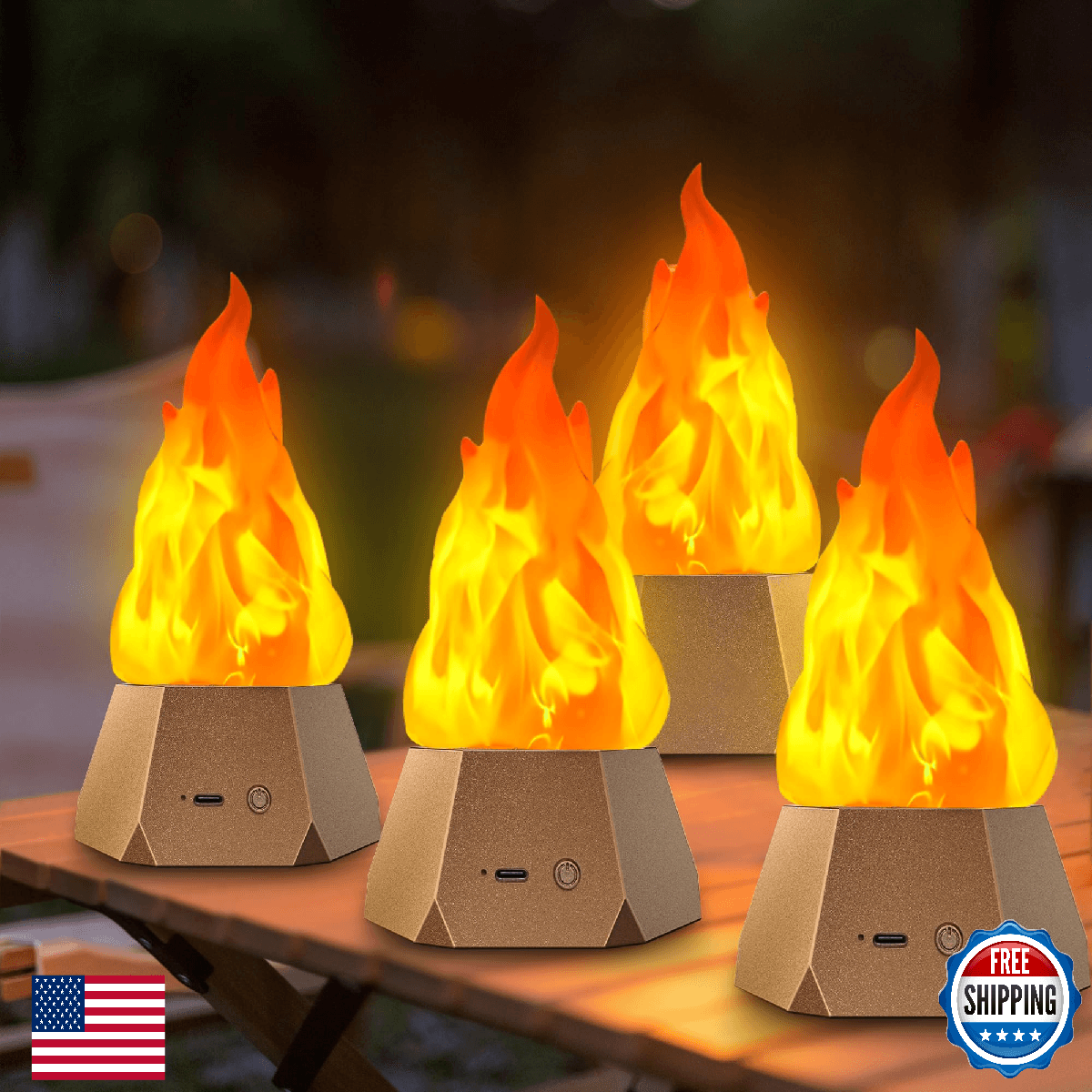 Ollcuz USB Rechargeable Flickering Flame Night Light Lamp for Home & Outdoor - Image 1