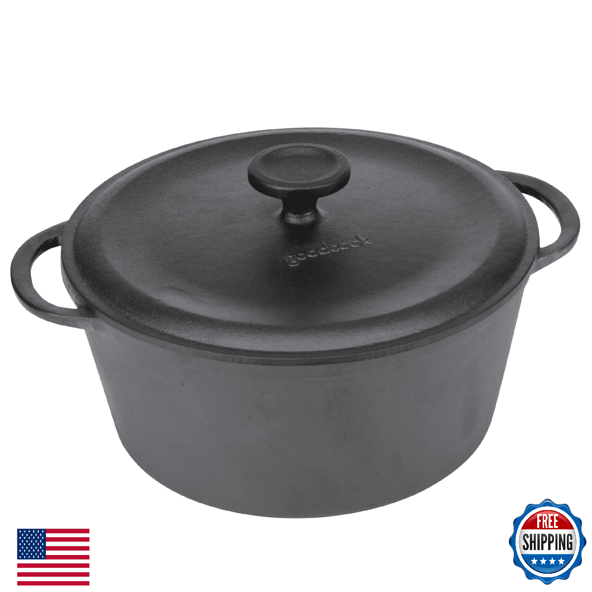 GoodCook Pre-Seasoned Cast Iron Dutch Oven, 5-Quart, Black, Oven Safe - Image 1