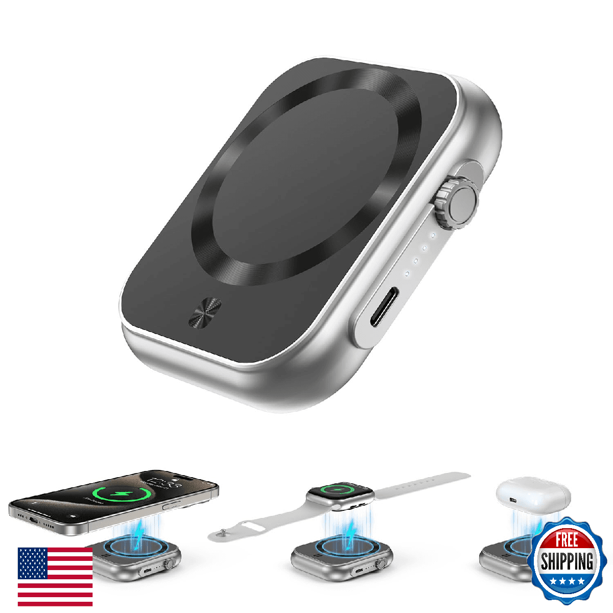 MEKIKI 3-in-1 Wireless MagSafe Power Bank 5000mAh 22.5W Fast Charge iPhone Watch - Image 1
