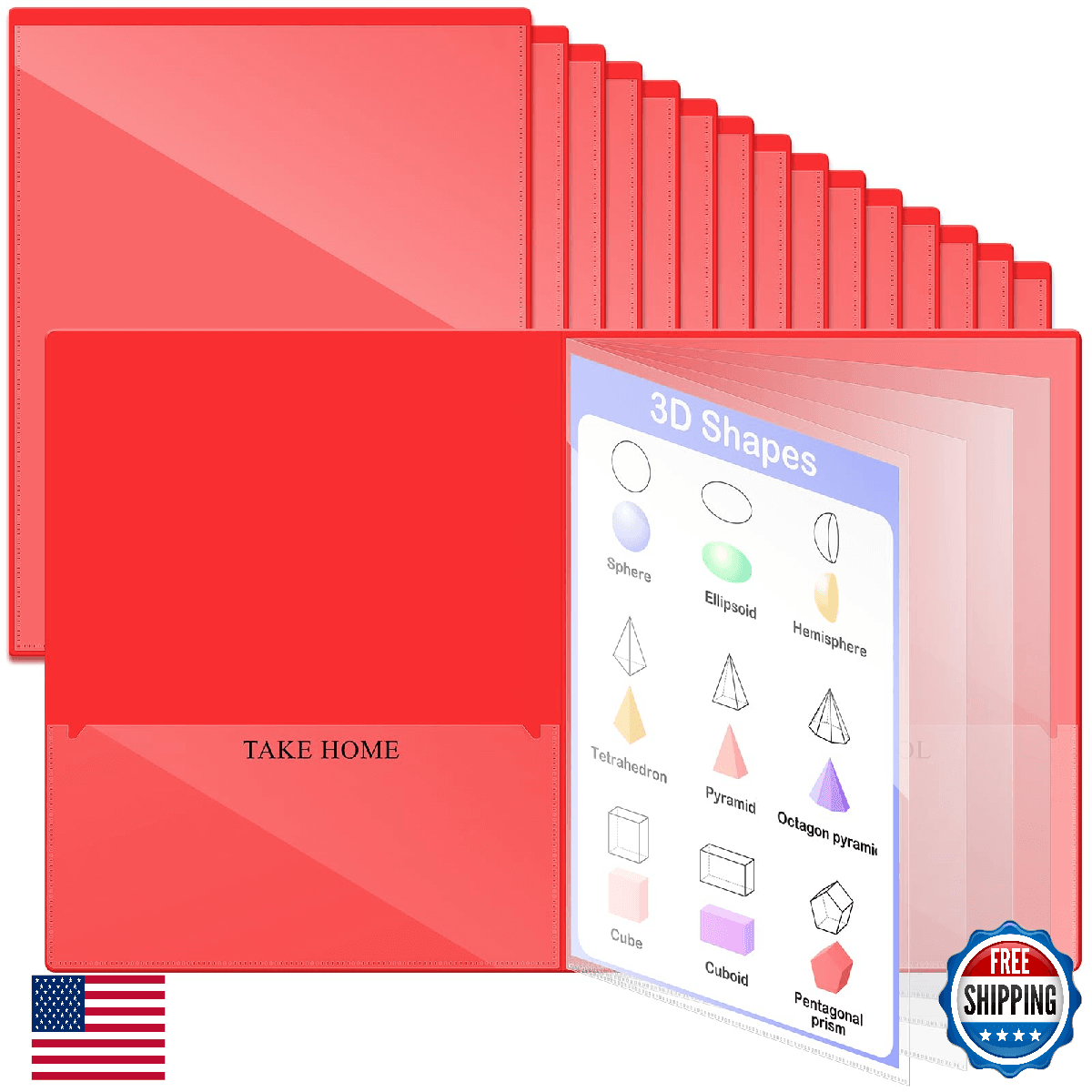 Henoyso 24 Pcs School and Home 2 Pocket Folders with 4 Clear Inner Pockets Plast - Image 1