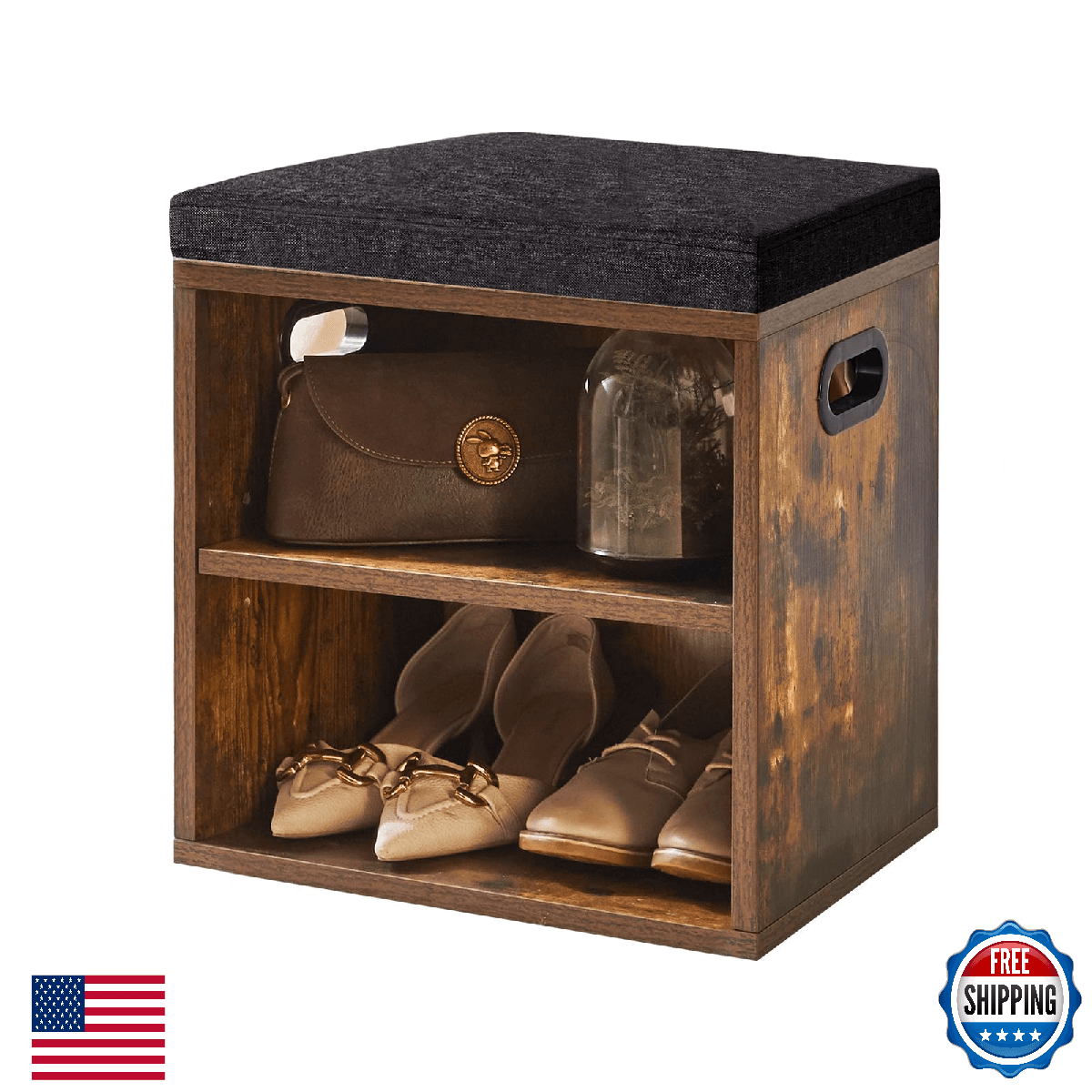 YMYNY Shoe Storage Bench w/Cushion, 2-Tier Shoe Rack, Padded Seat, Adjustable - Image 1
