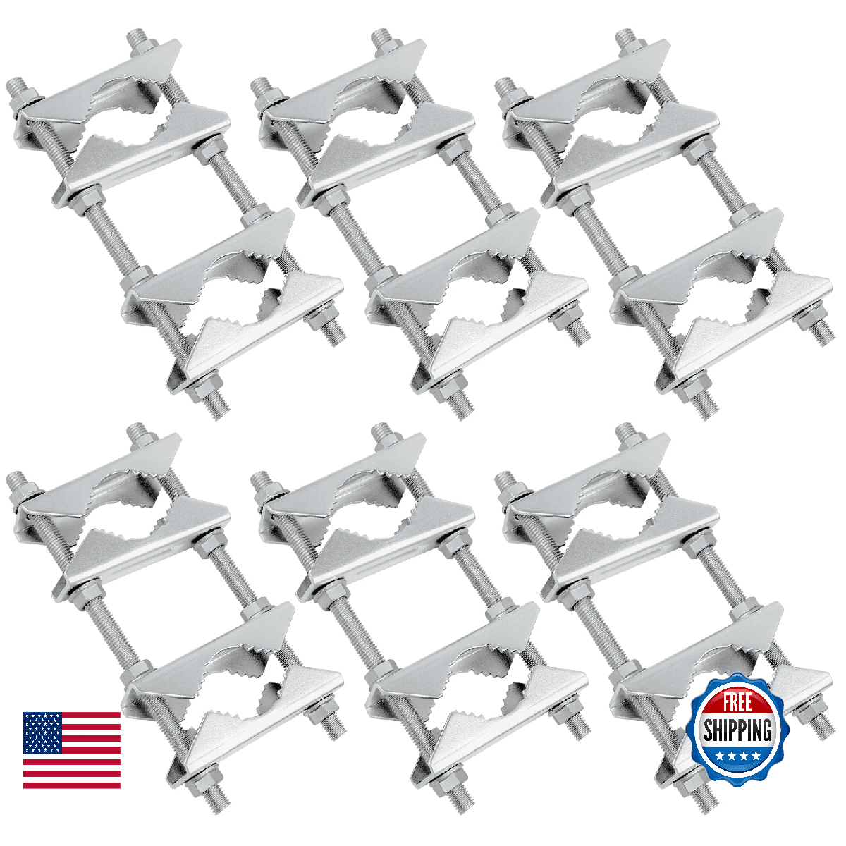 Double Antenna Mast Clamp - Heavy Duty Galvanized Iron Mount for Secure Pole-to- - Image 1