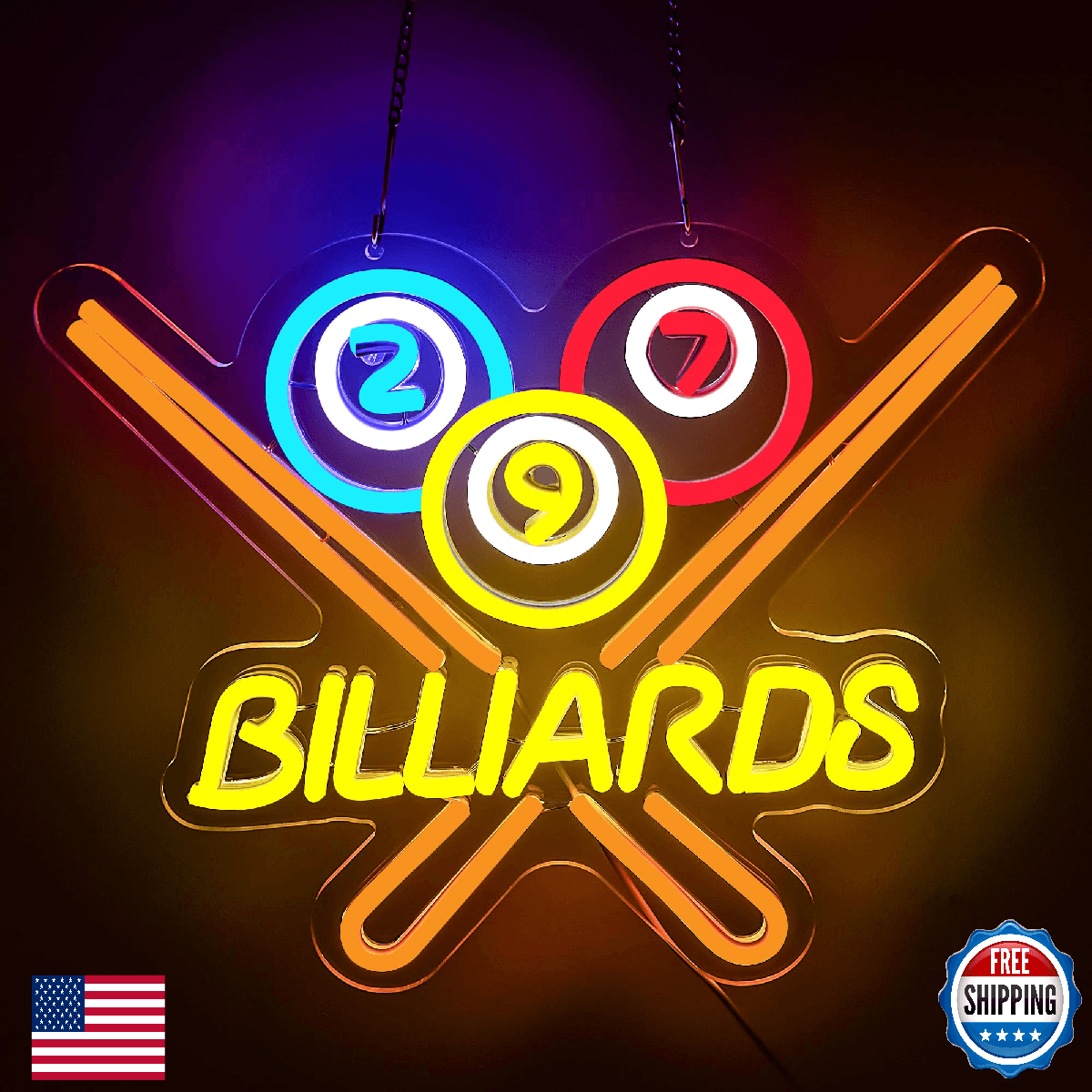 Billiards Neon Sign for Wall Decor Bright Led Neon Light for Business Sign Billi - Image 1