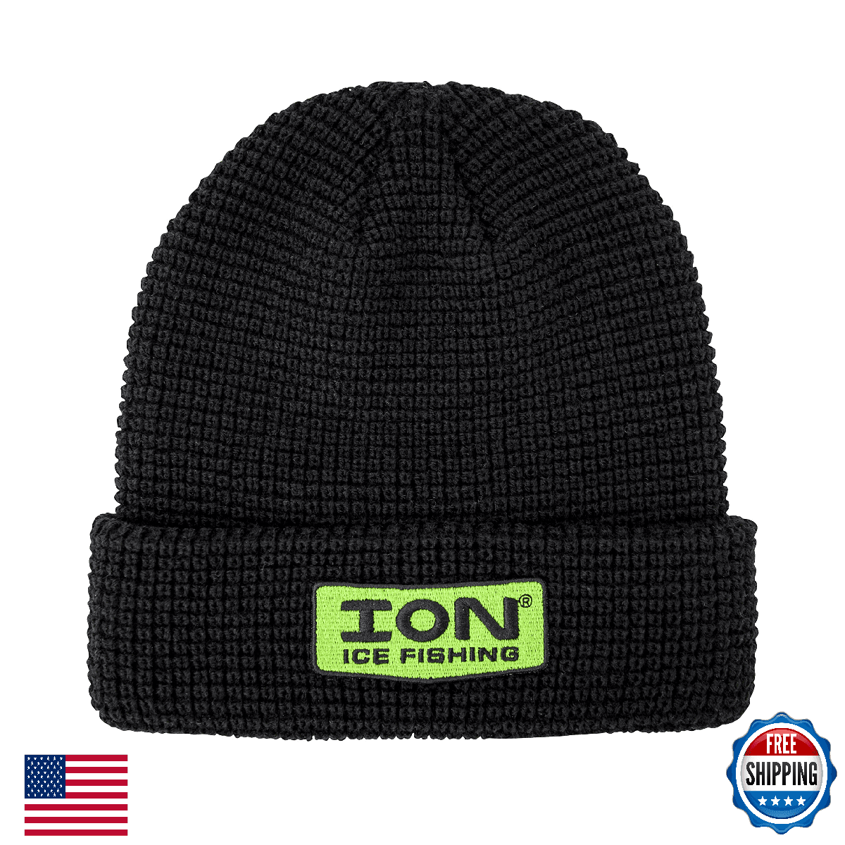 Ion Unisex Waffle Knit Hat - Black/Green, One Size - Warm & Comfortable - Image 1