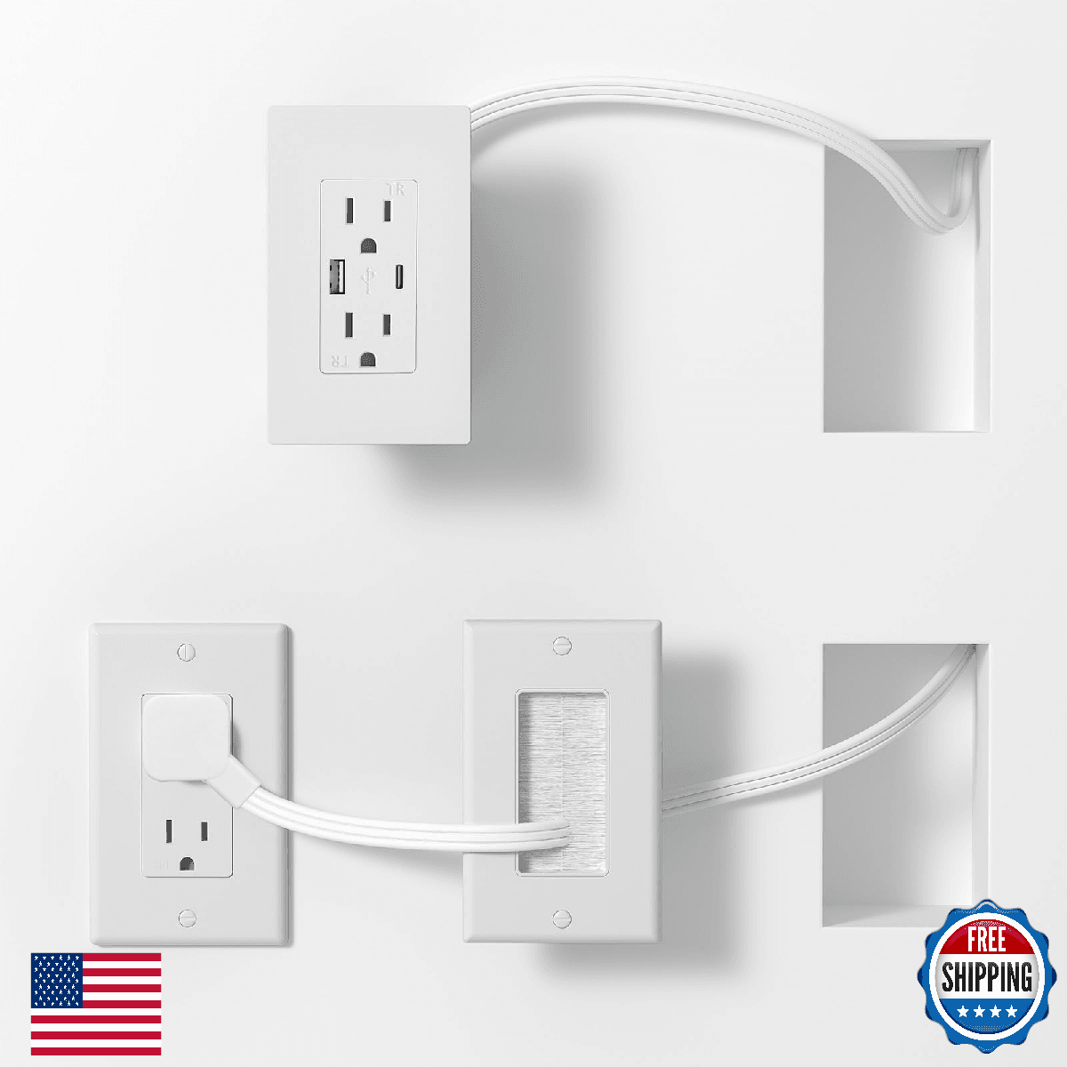 Wall Cable Management Kit, Recessed Outlet Box for Wall Mount TV, Recessed Power - Image 1