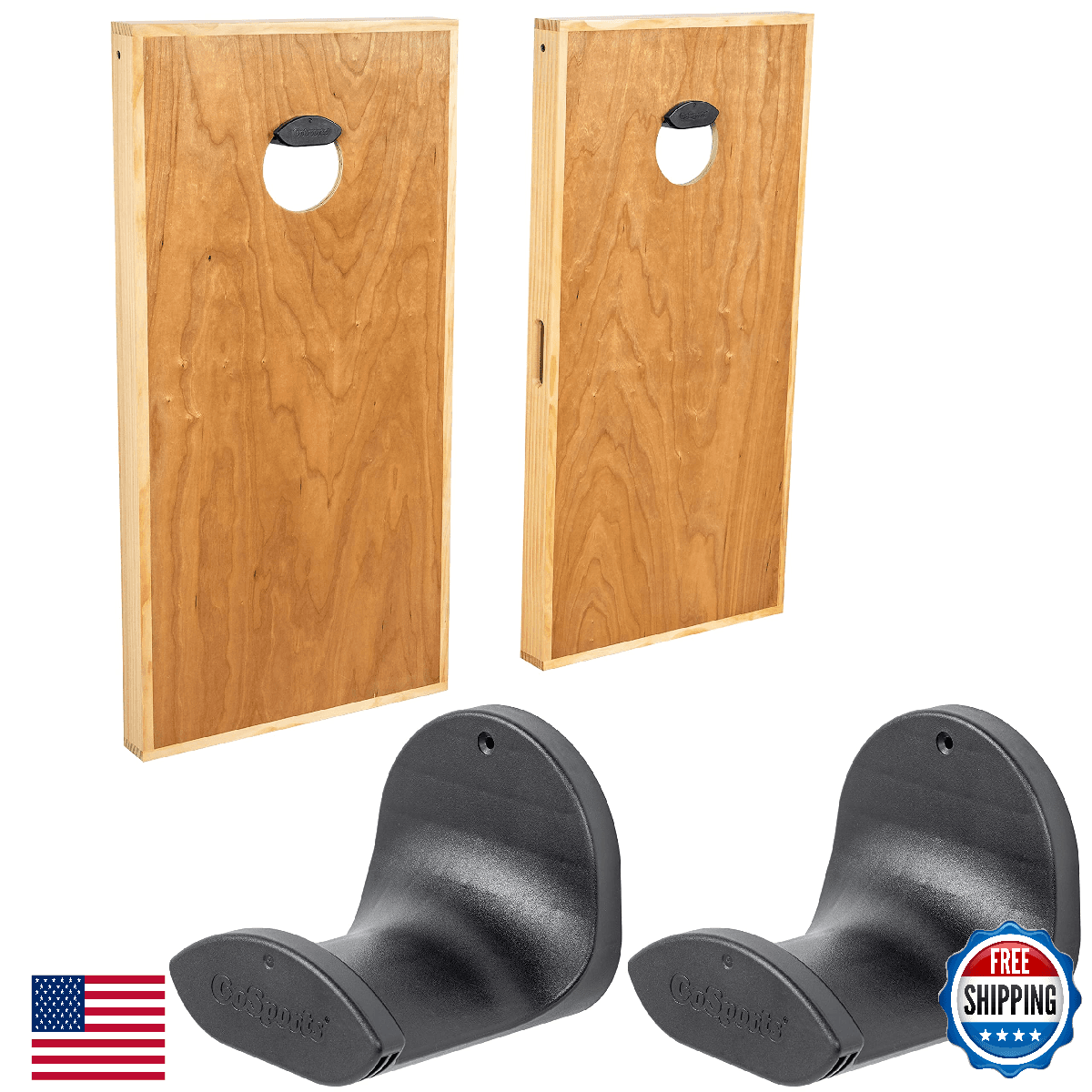 GoSports Wall Mounted Cornhole Board Hangers - Set of 2 Including Bean Bag Tote - Image 1